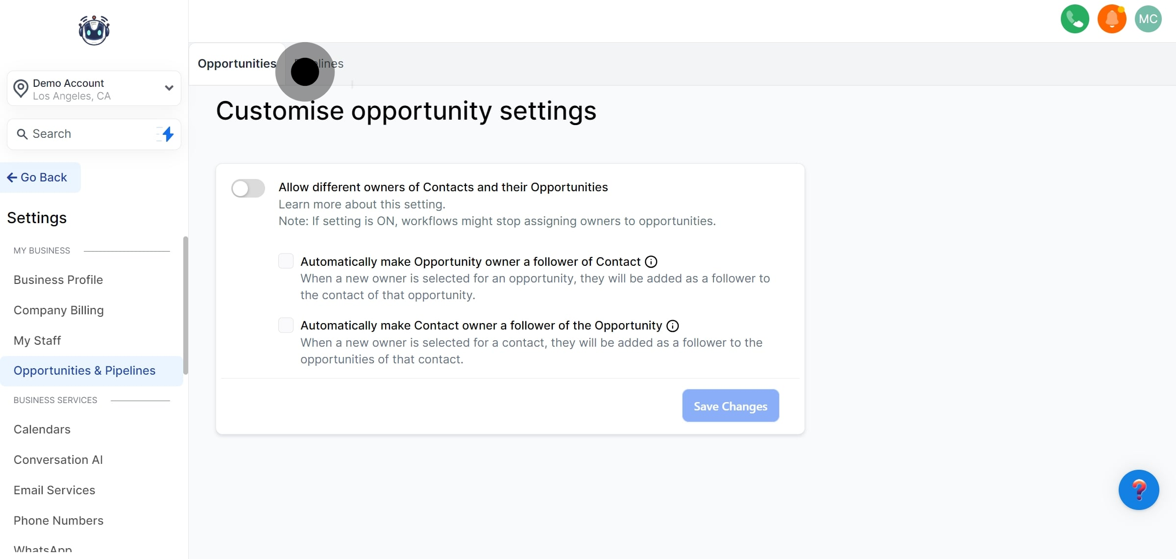 3 Click on "Pipelines".