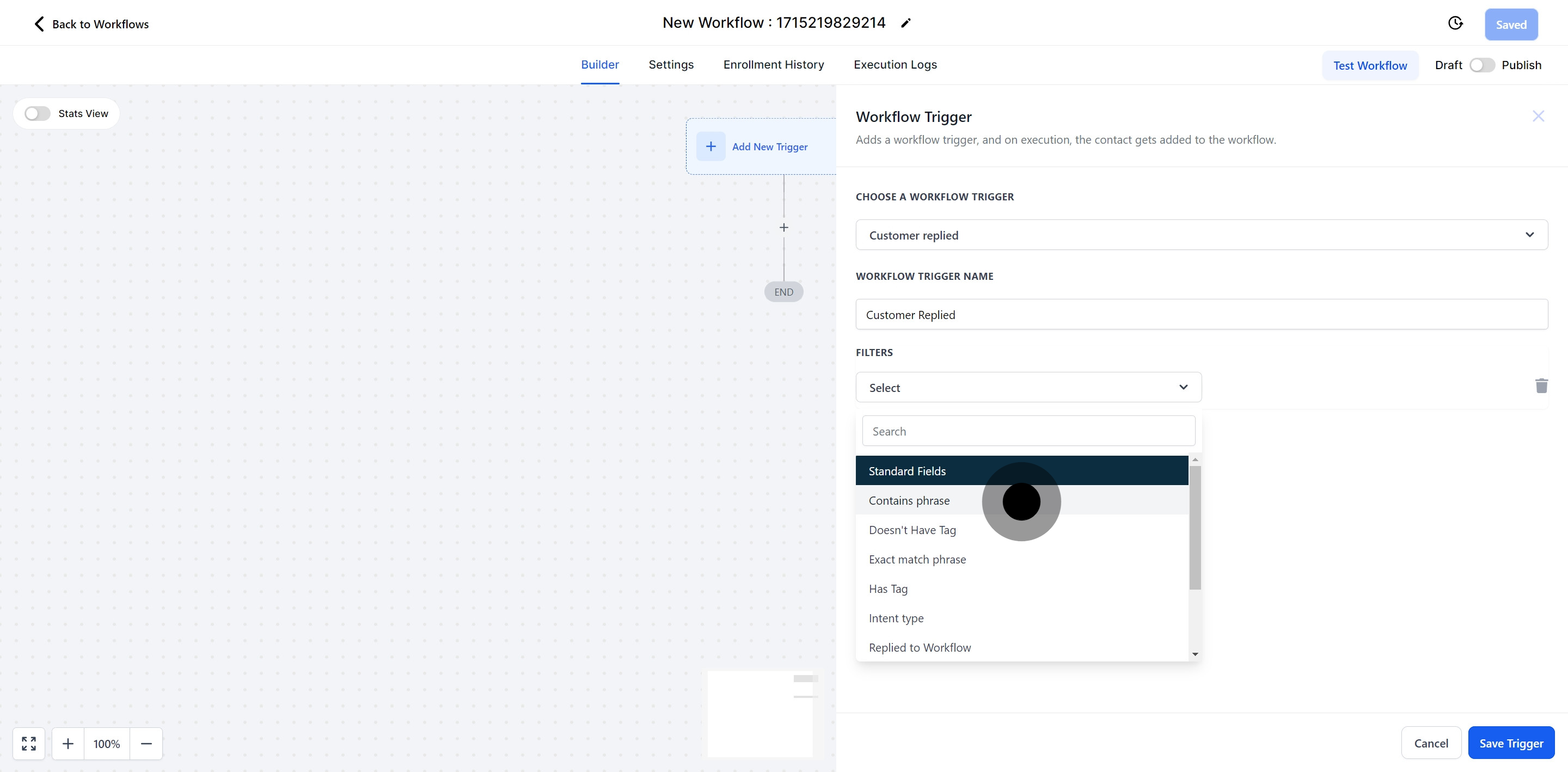 8 Once that's done, click on "Contains phrase".
