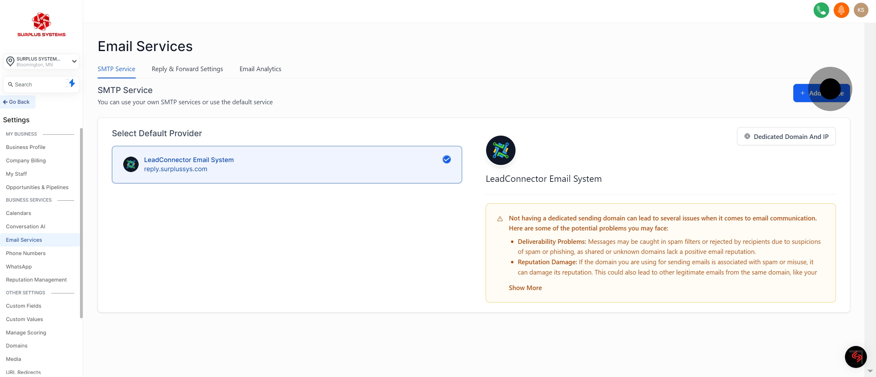 3 Next up, click on "Add Service".