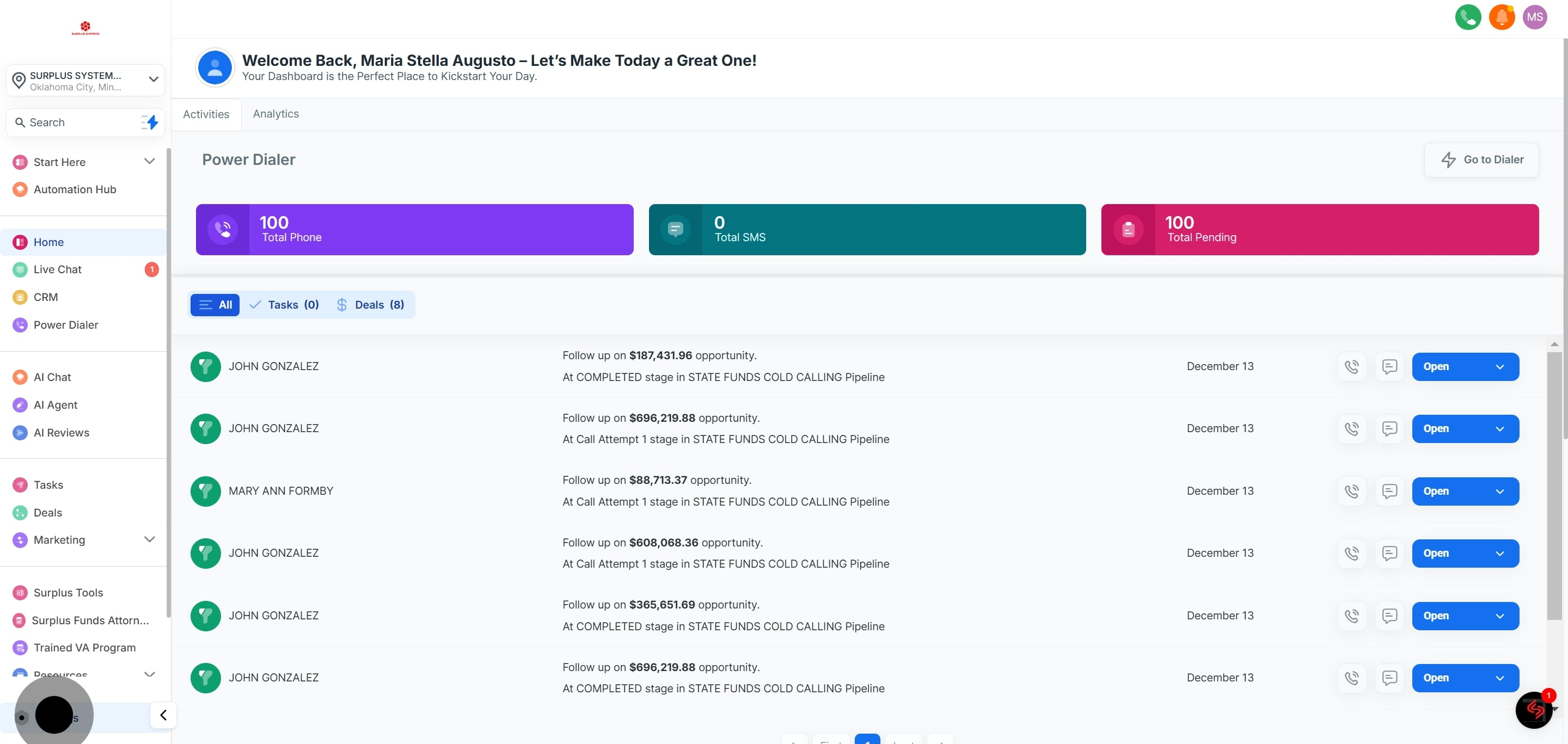 1 Click on "Settings".