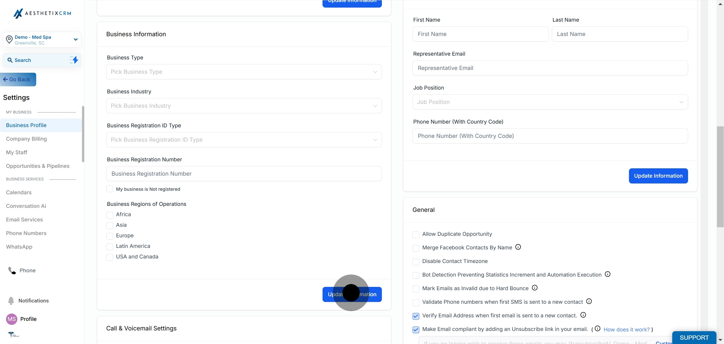 9 Click on "Update Information".