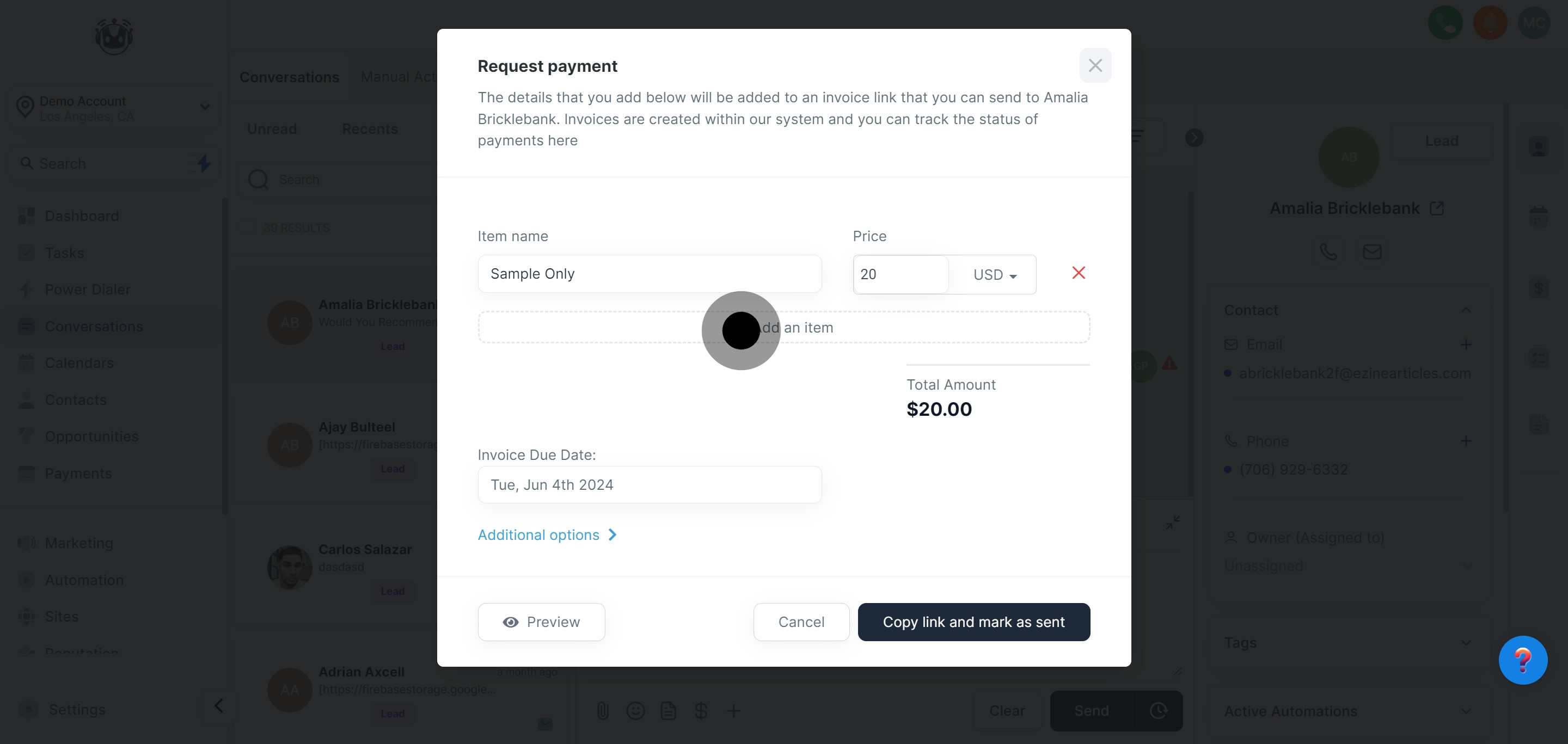8 Next up, click on "Add an item".