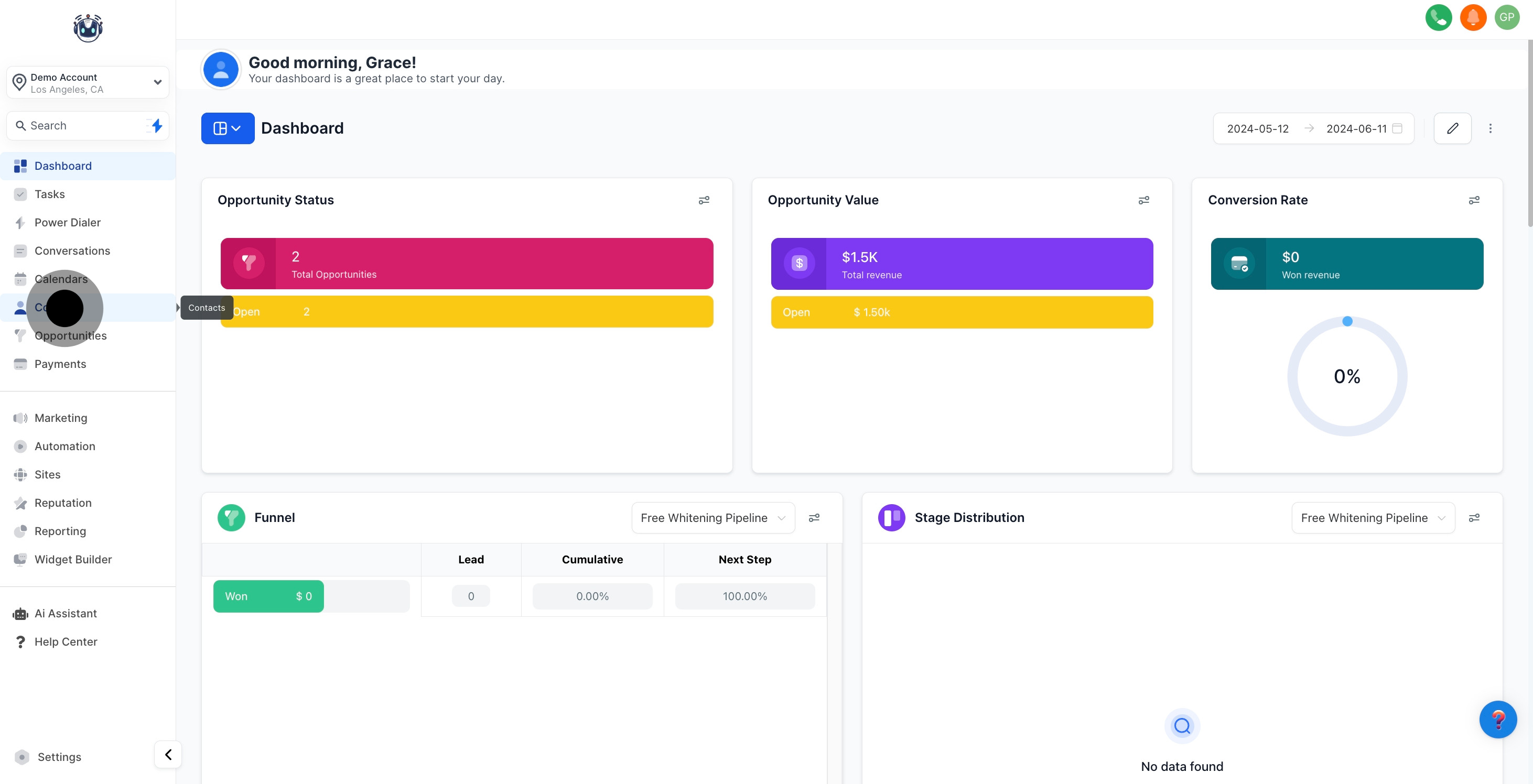 1 Click on "Contacts".