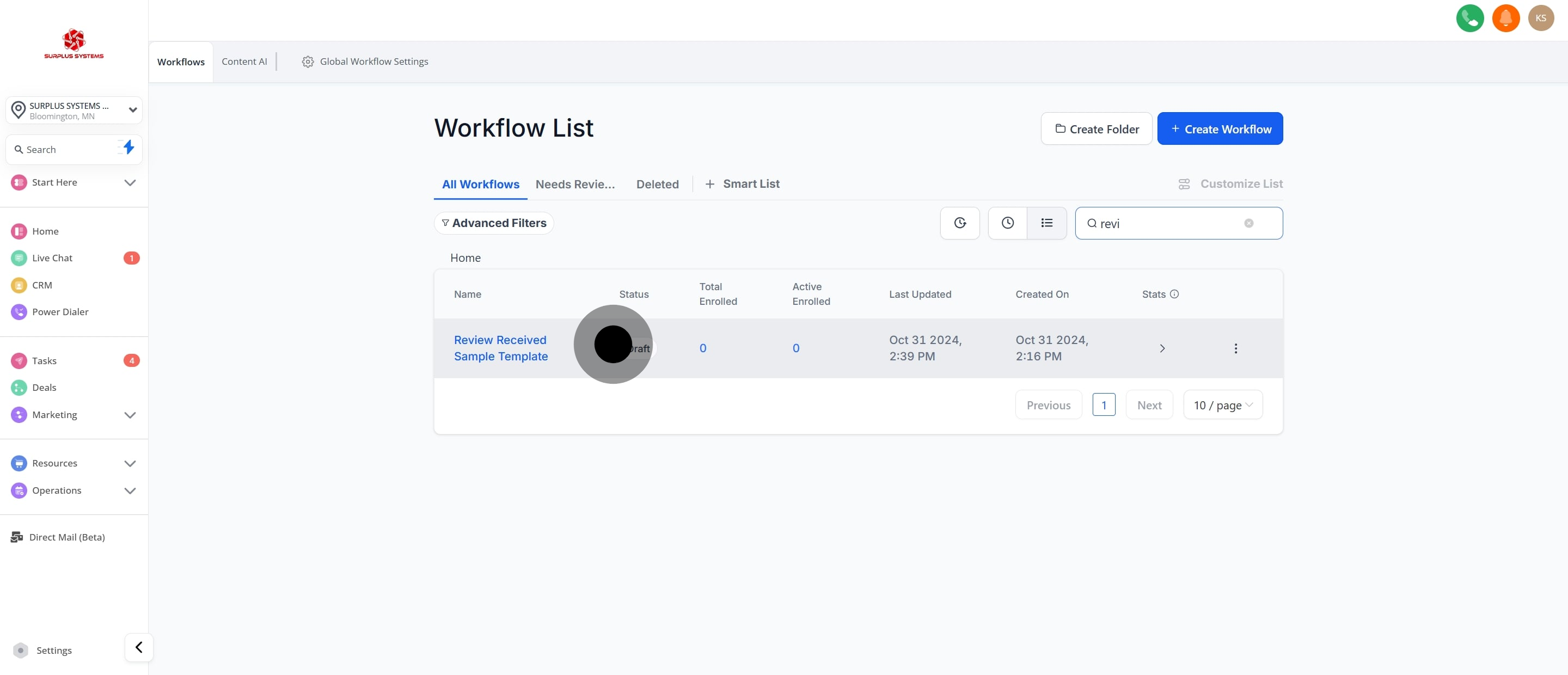 3 Click on "Review Received Sample Template".