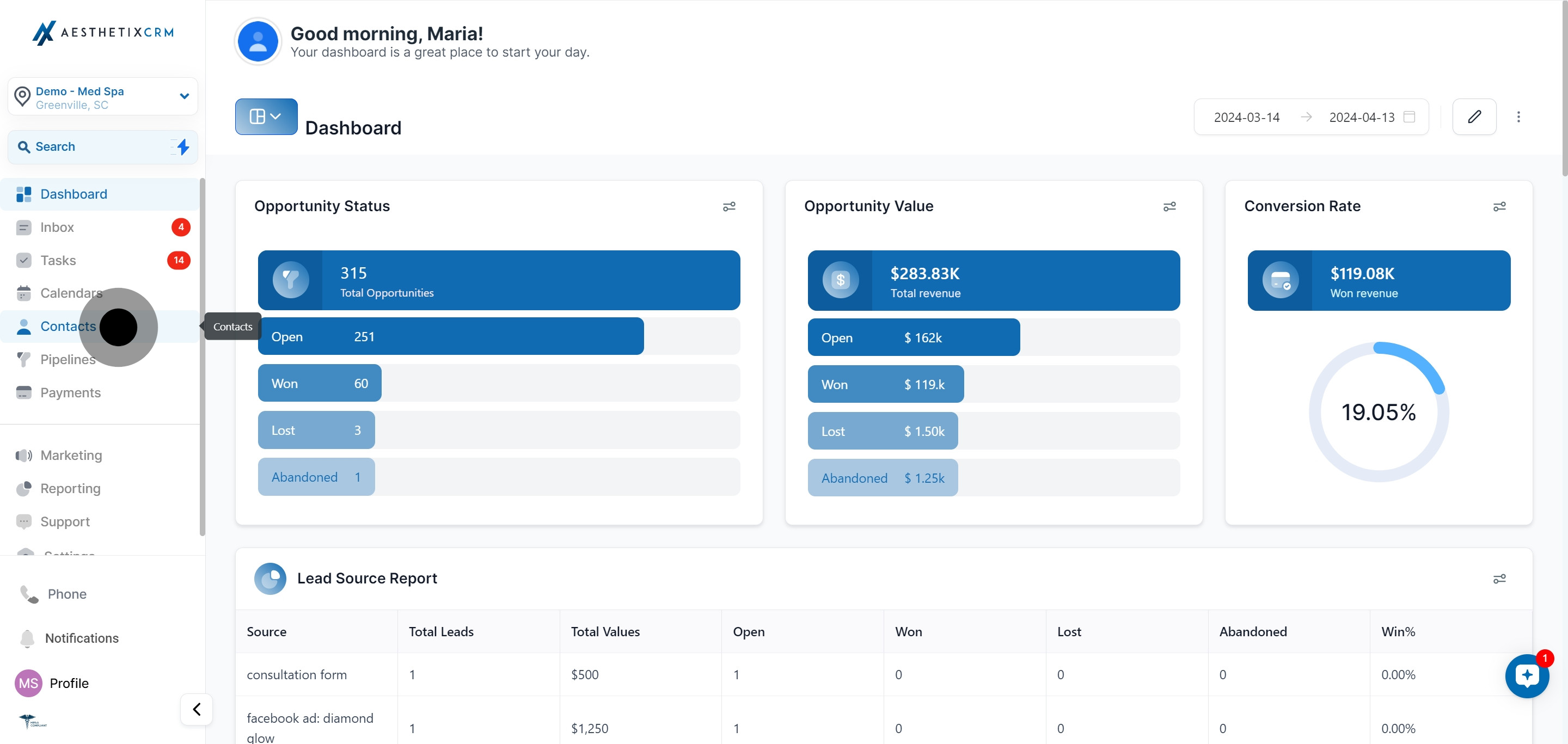 1 First off, click on "Contacts".