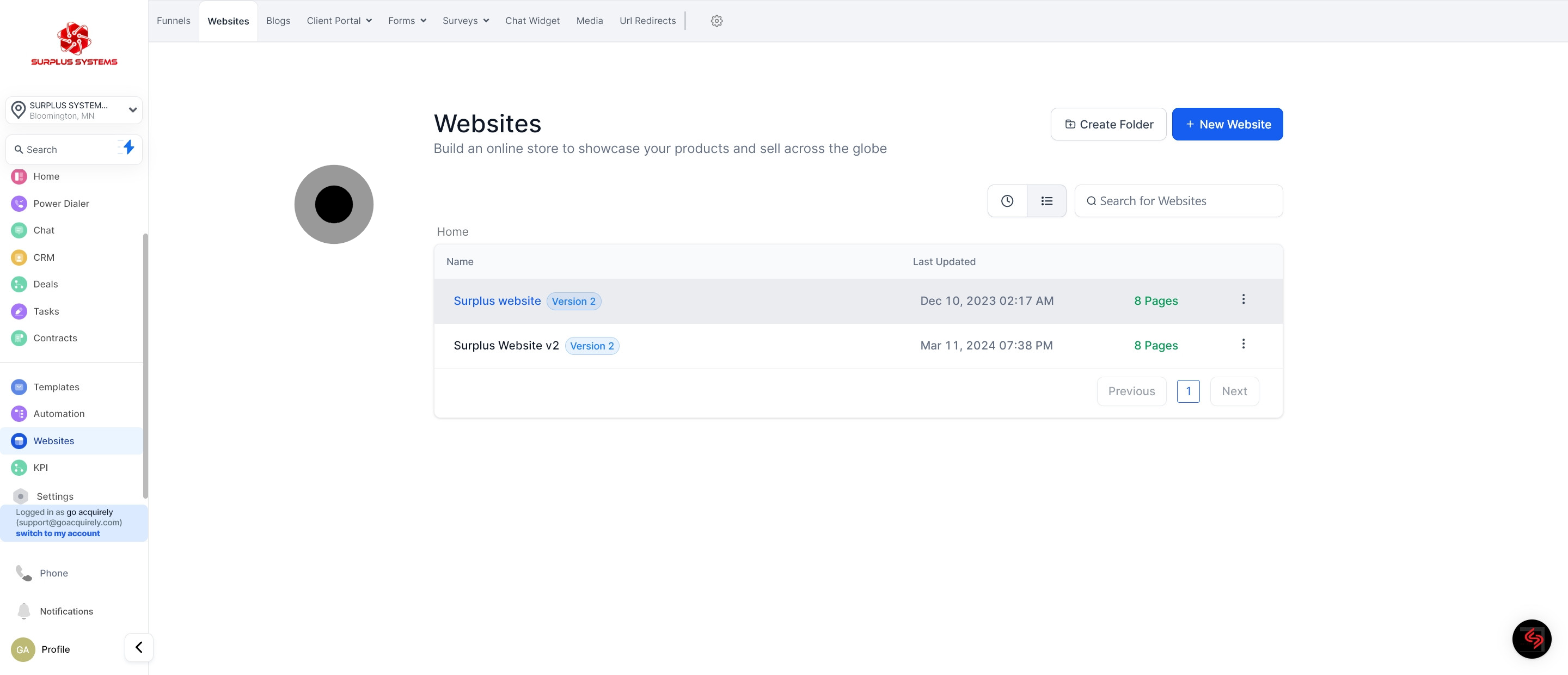 3 Click on "Surplus website".