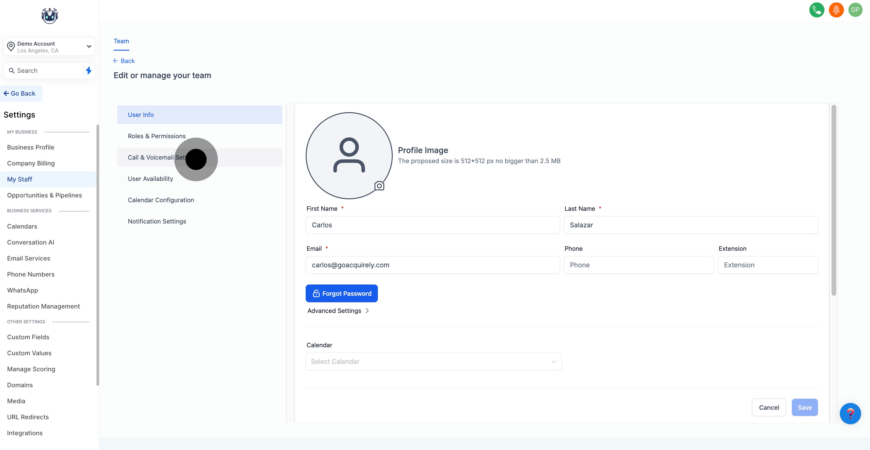 4 Click on "Call & Voicemail Settings".