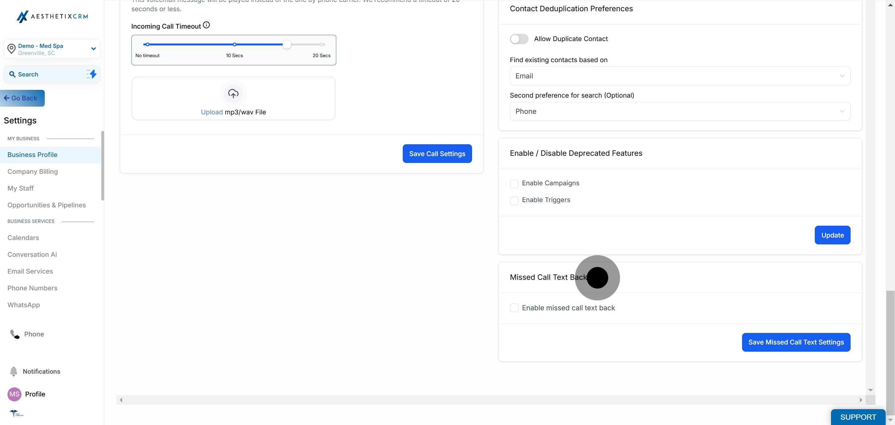 3 Now, click on "Missed Call Text Back".
