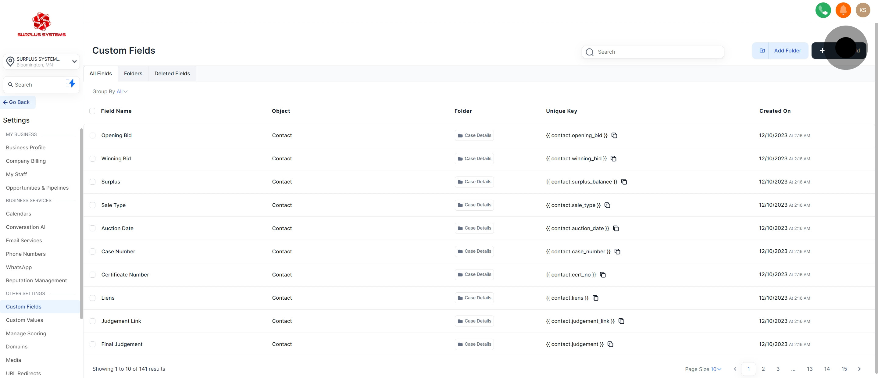 3 Click on "Add Field".