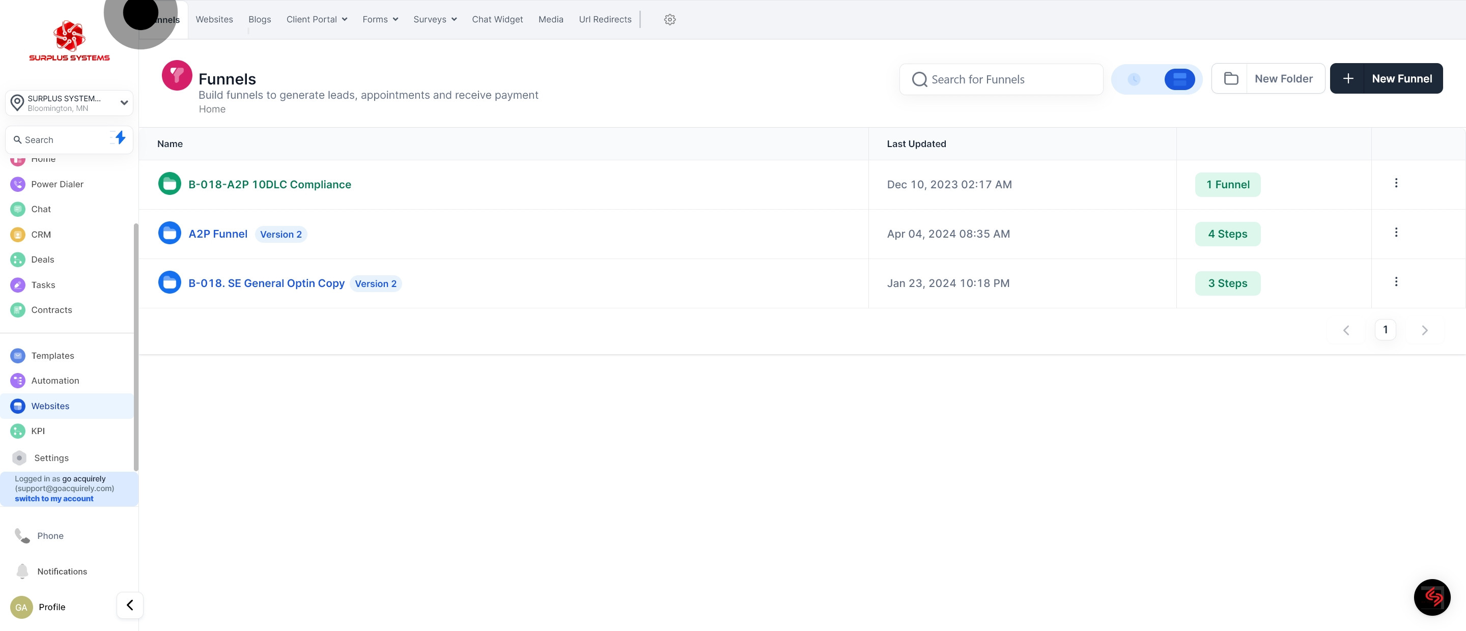 2 Click on "Websites".