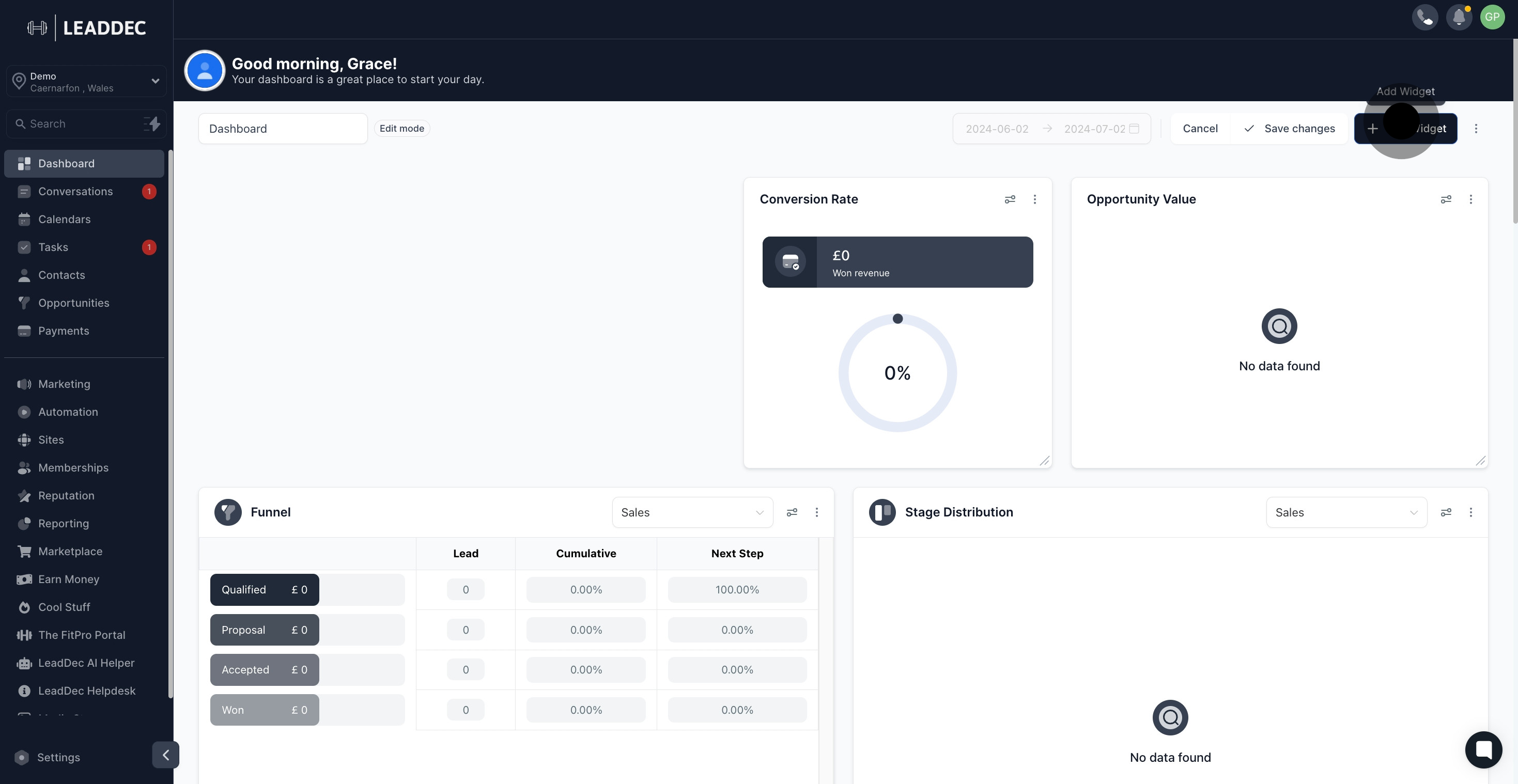 3 Click on "Add Widget".