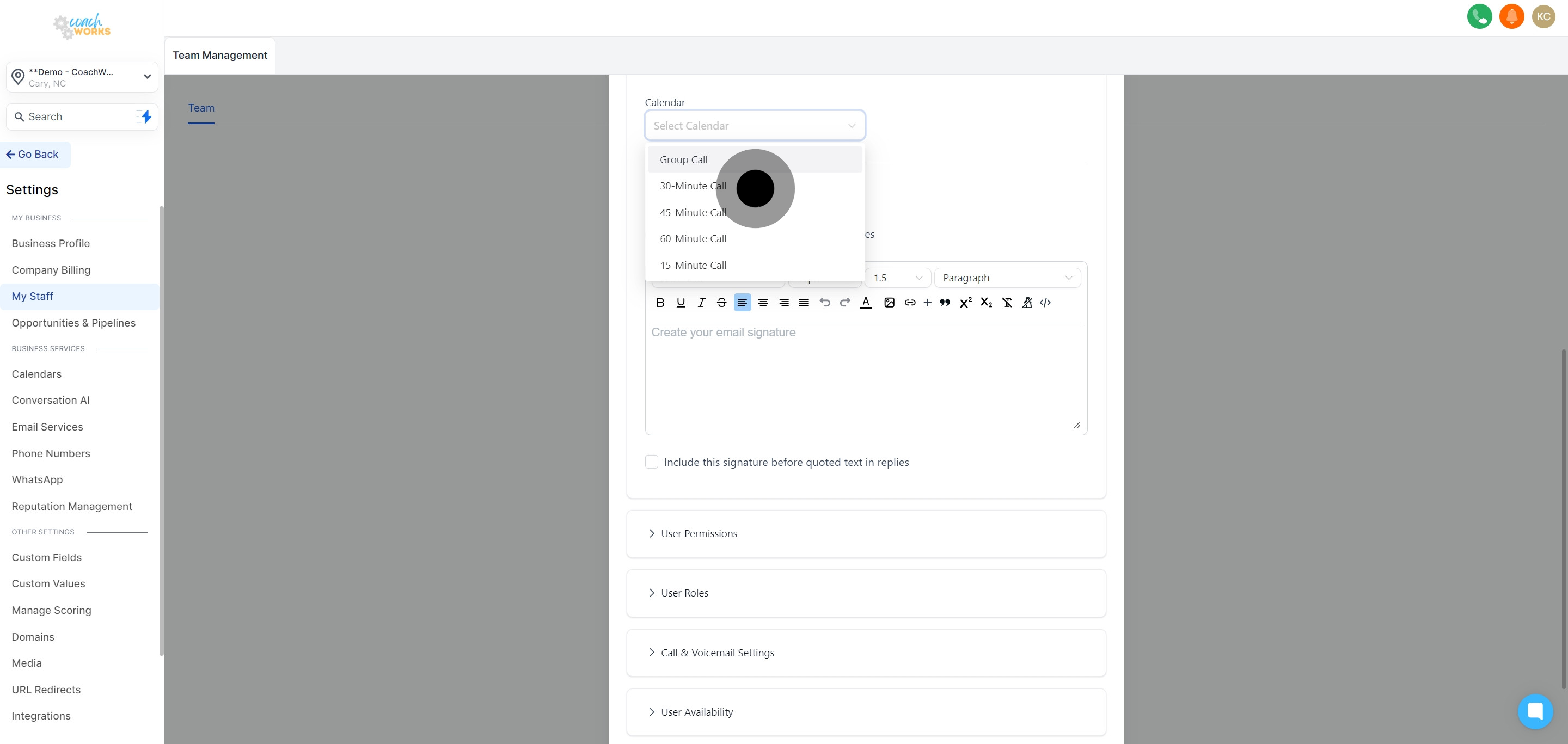 7 Click on "Group Call".