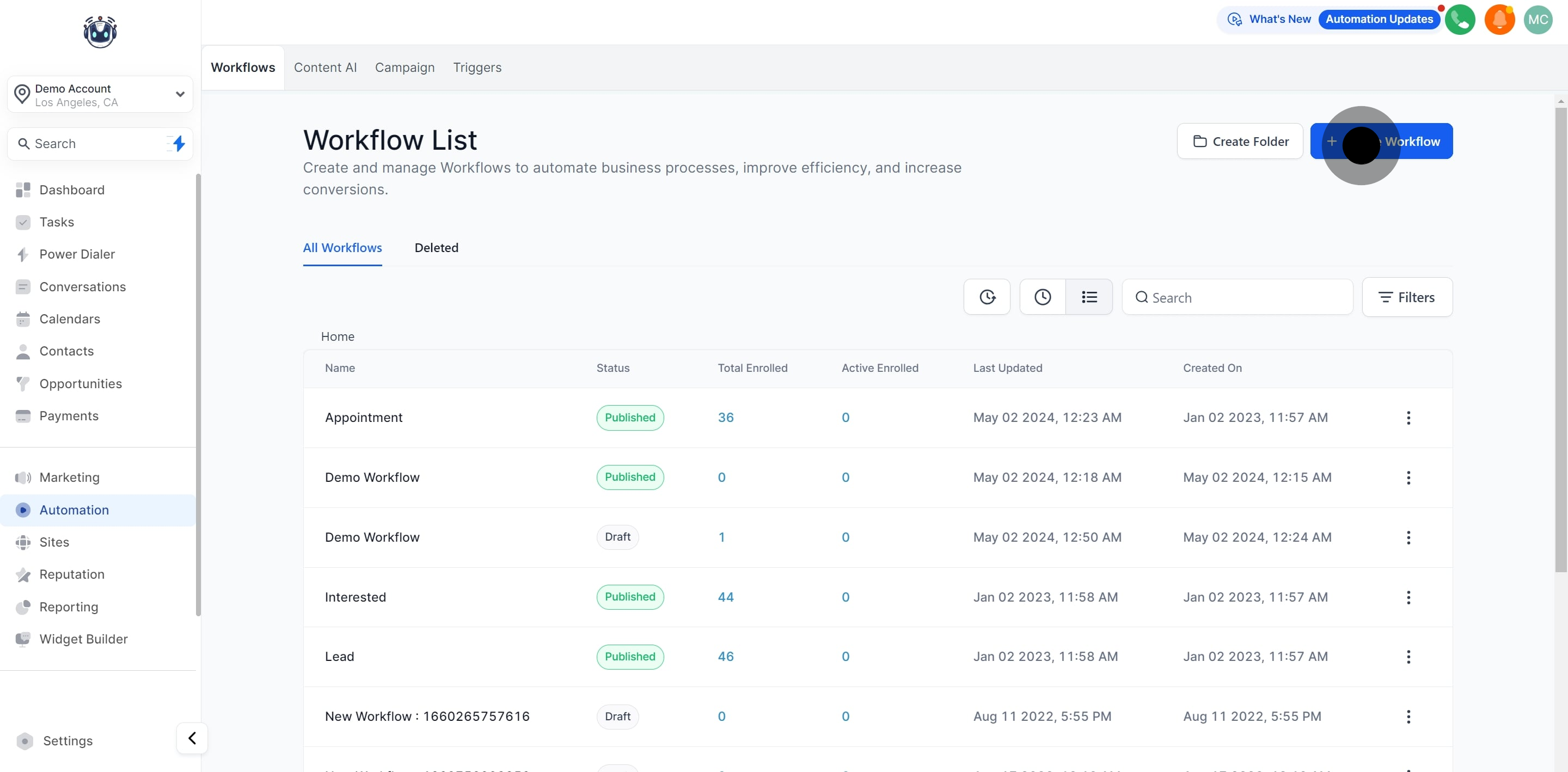 2 Once that's done, click on "Create Workflow".