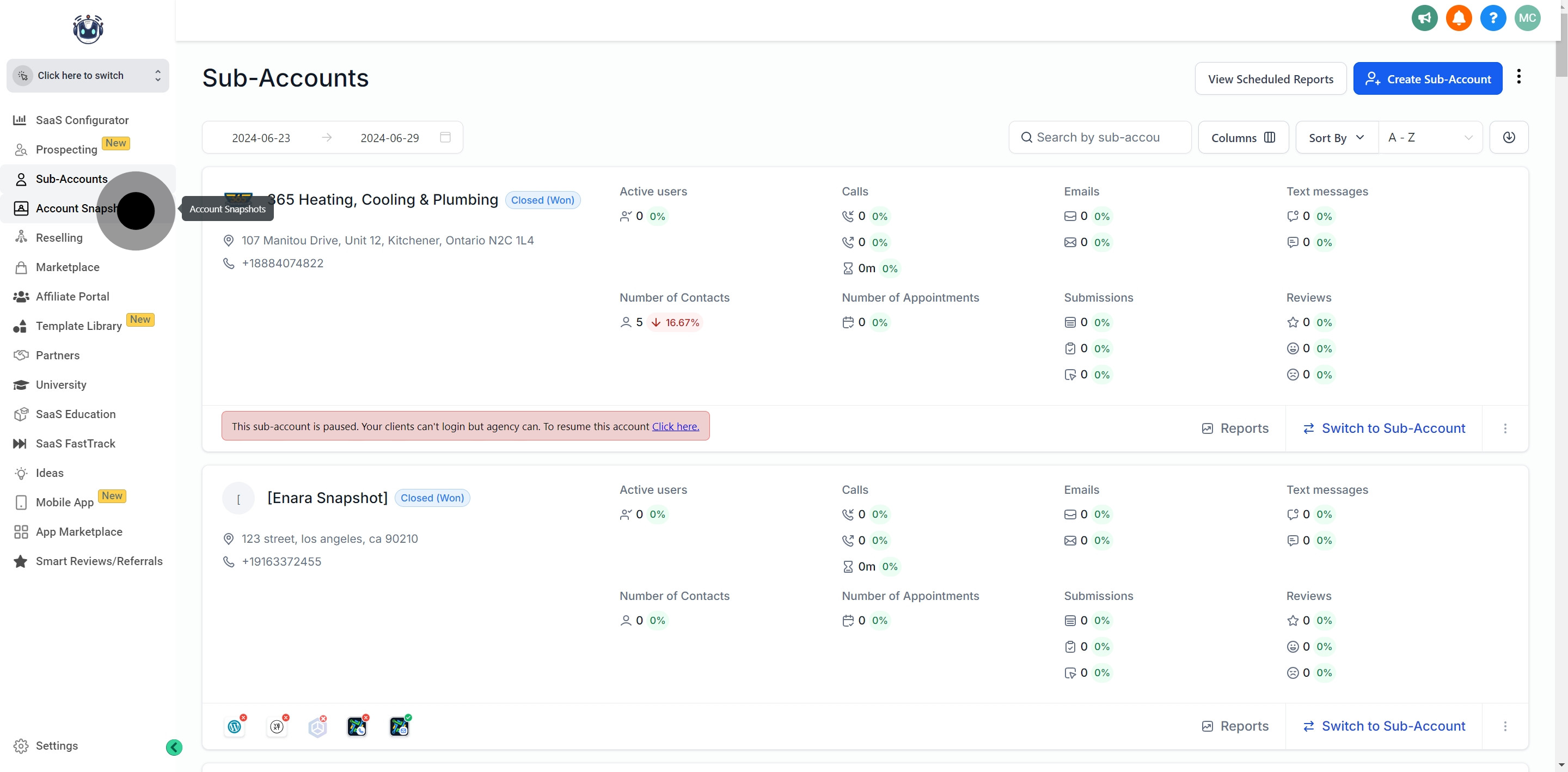 3 Click on "Account Snapshots".