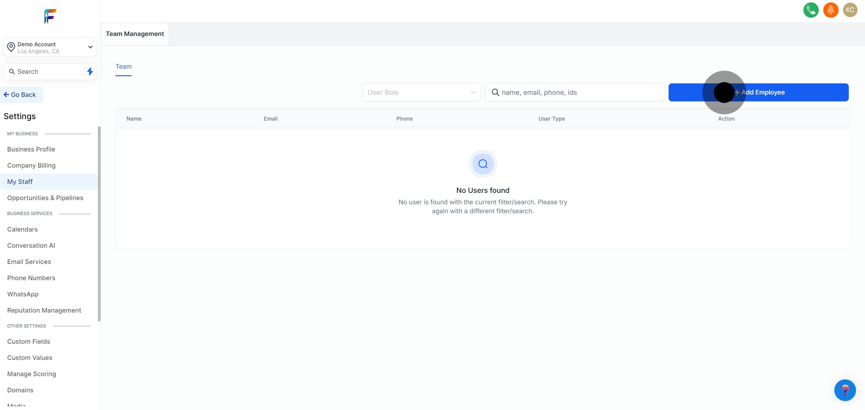 3 Click on "Add Employee".