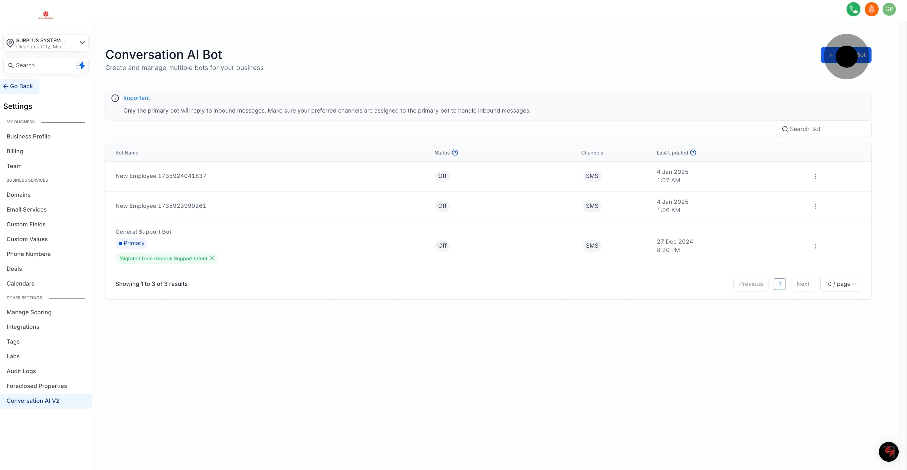 2 Next, click on "Create Bot".