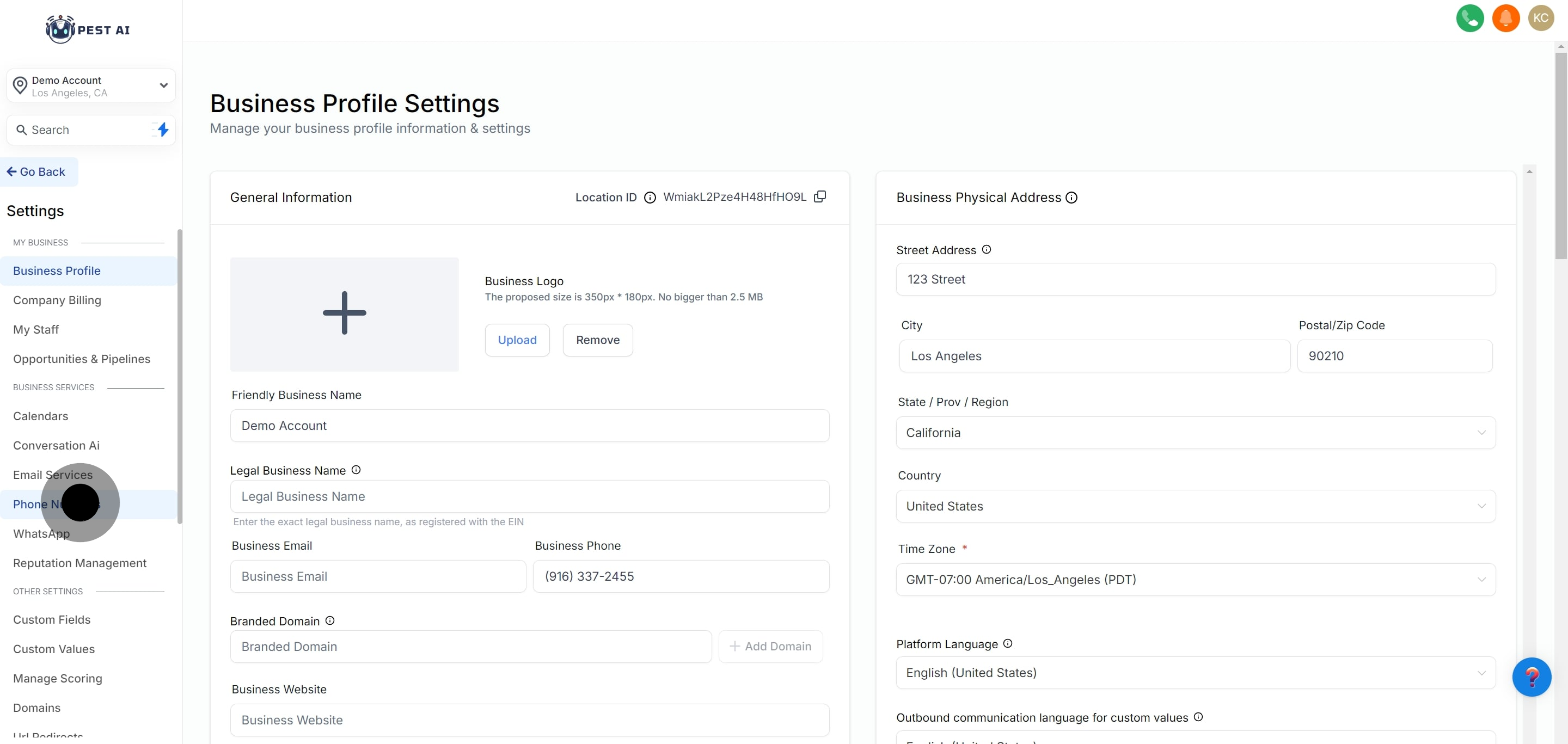 2 Click on "Phone Numbers".