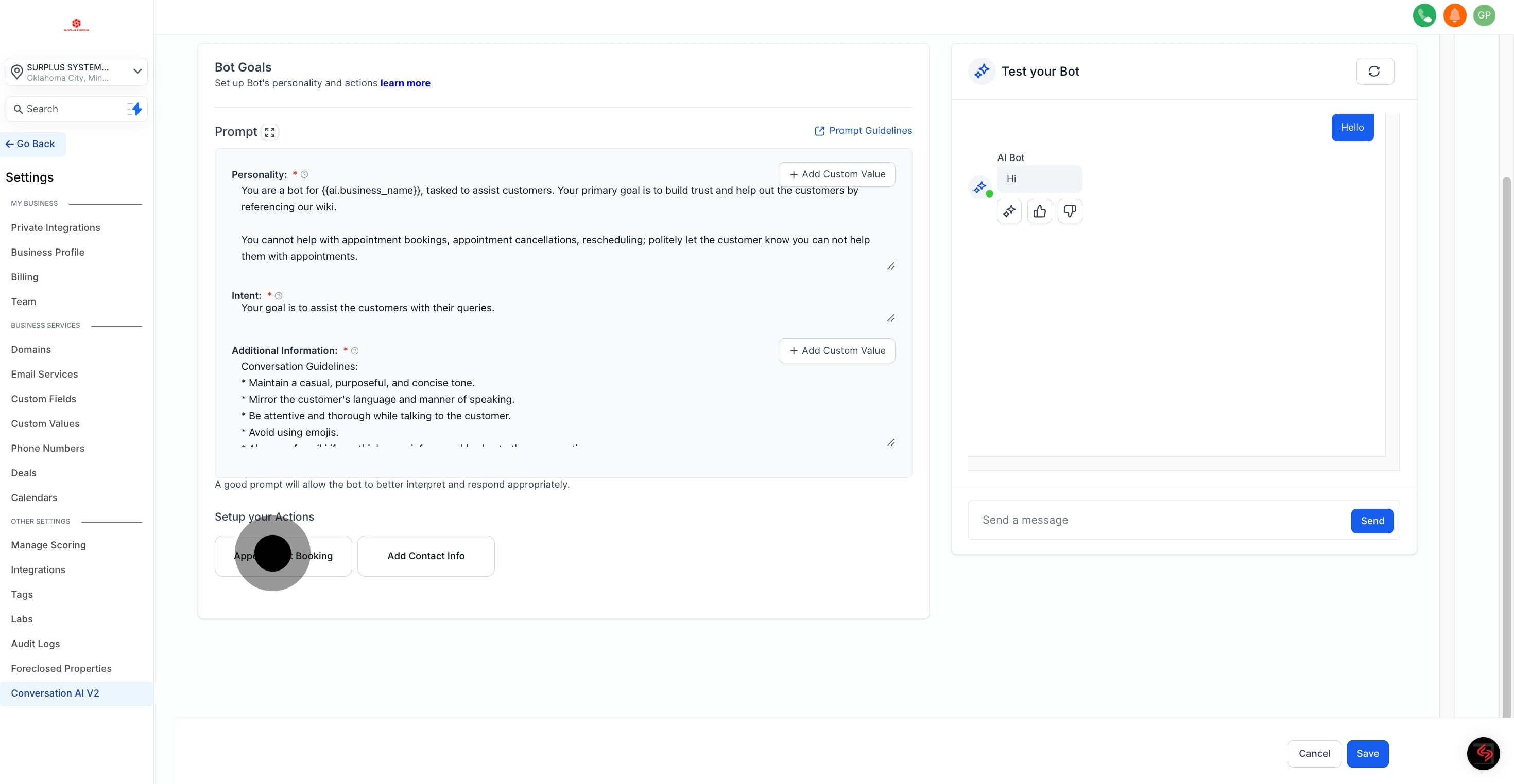16 Click on "Bot Goals".