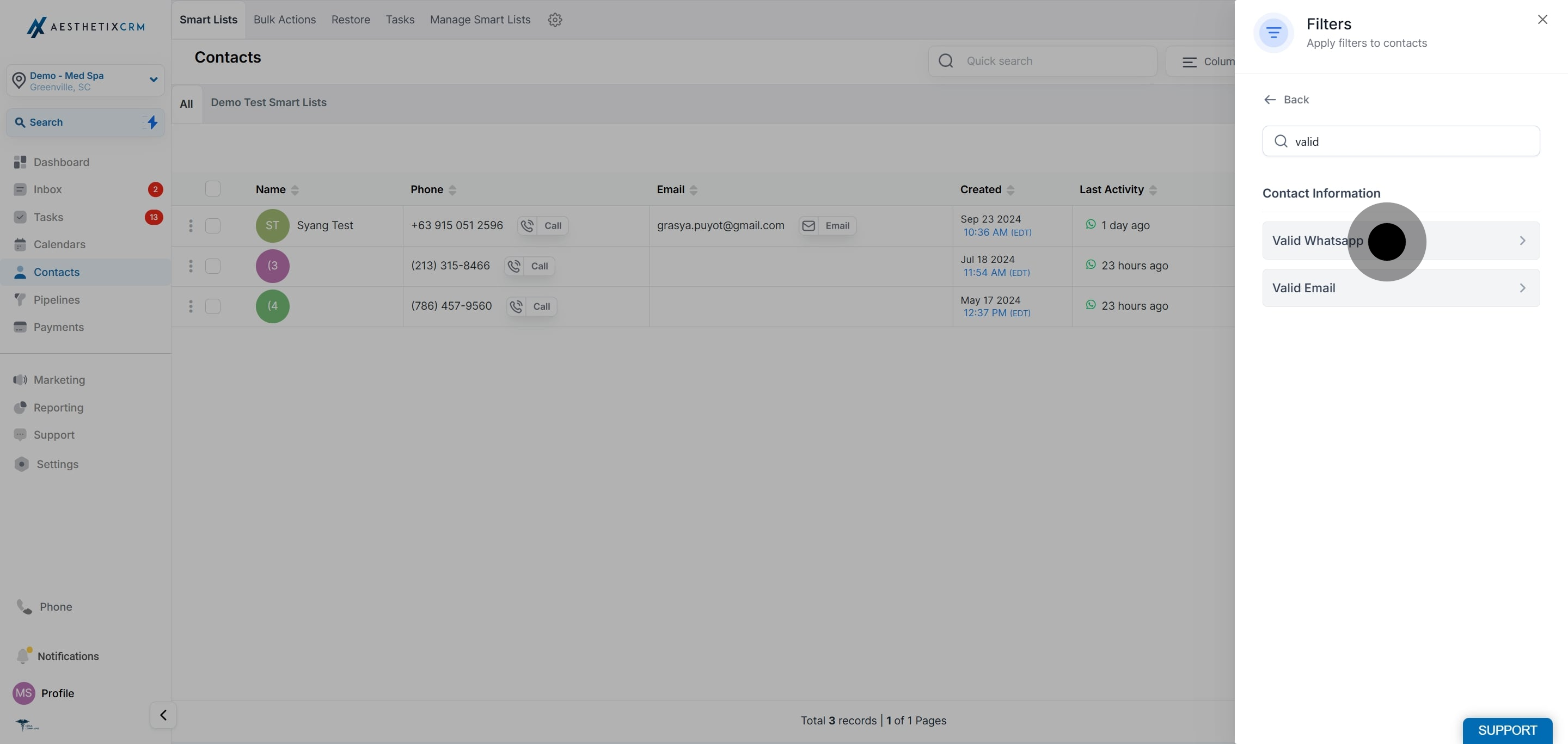 8 Click on "Valid Whatsapp".