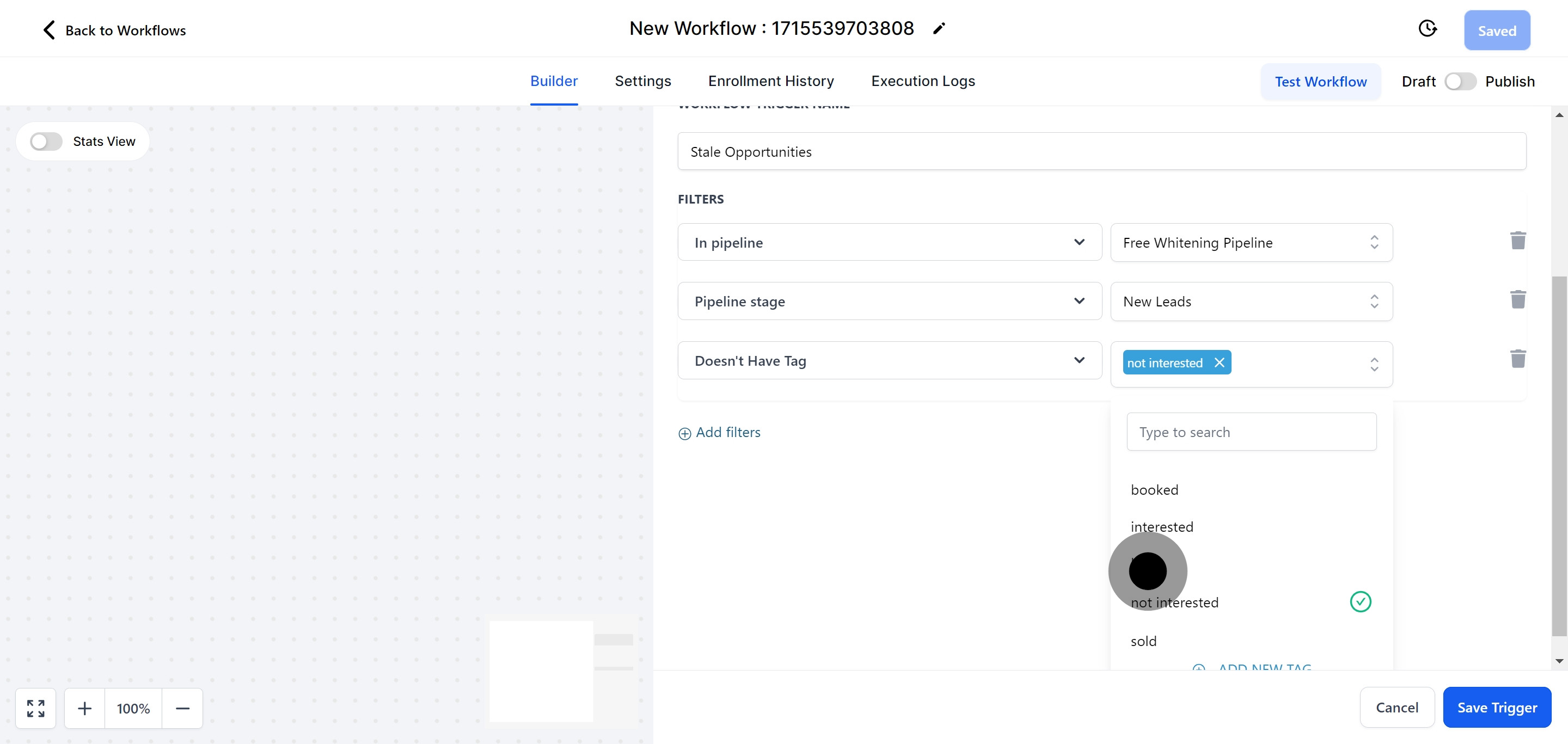 16 Next, click on "lead".