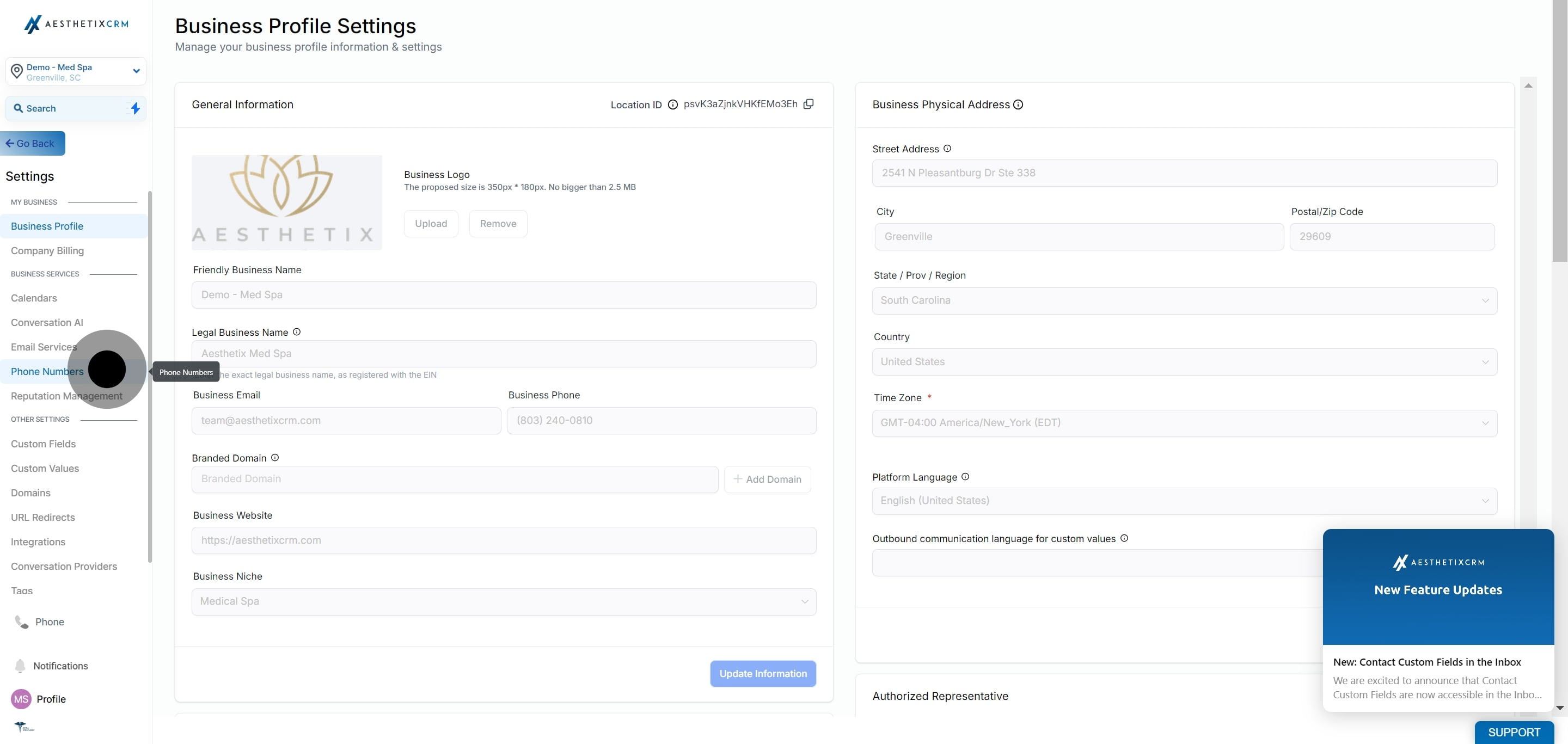 2 Click on "Phone Numbers".