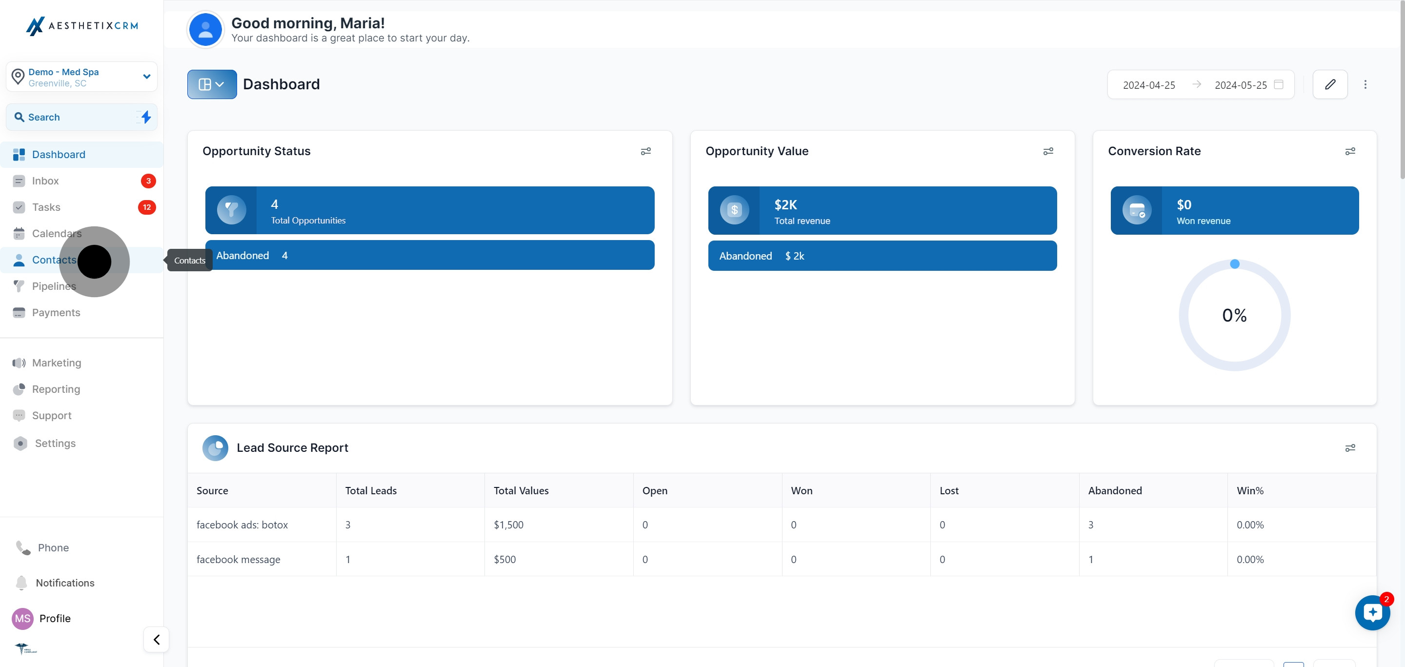 1 Click on "Contacts".