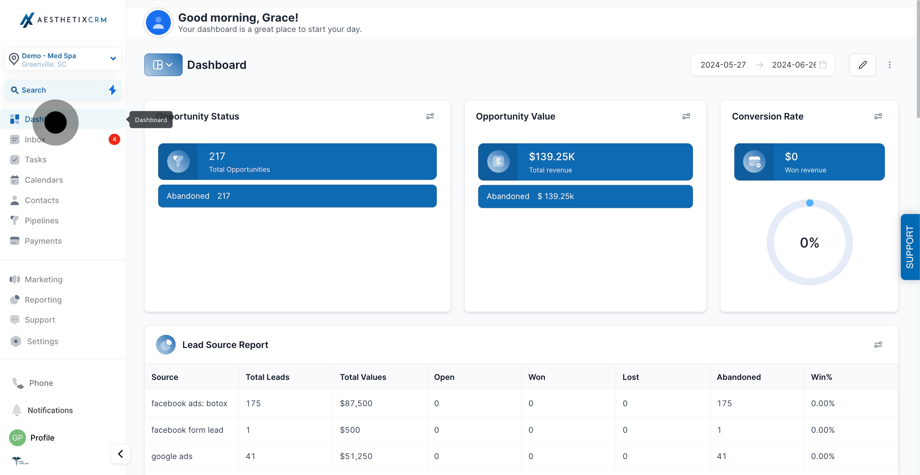 1 To start, click on "Dashboard".