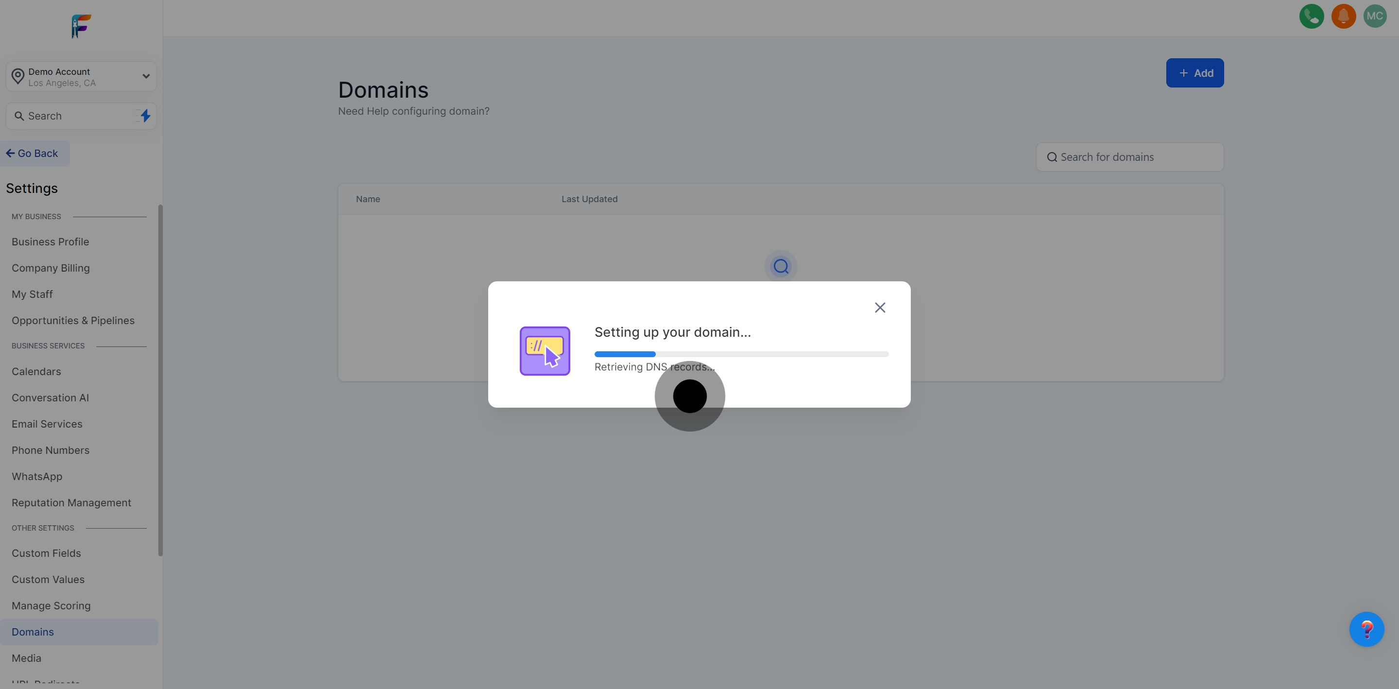 6 Afterwards, click on "Setting up your domain...".