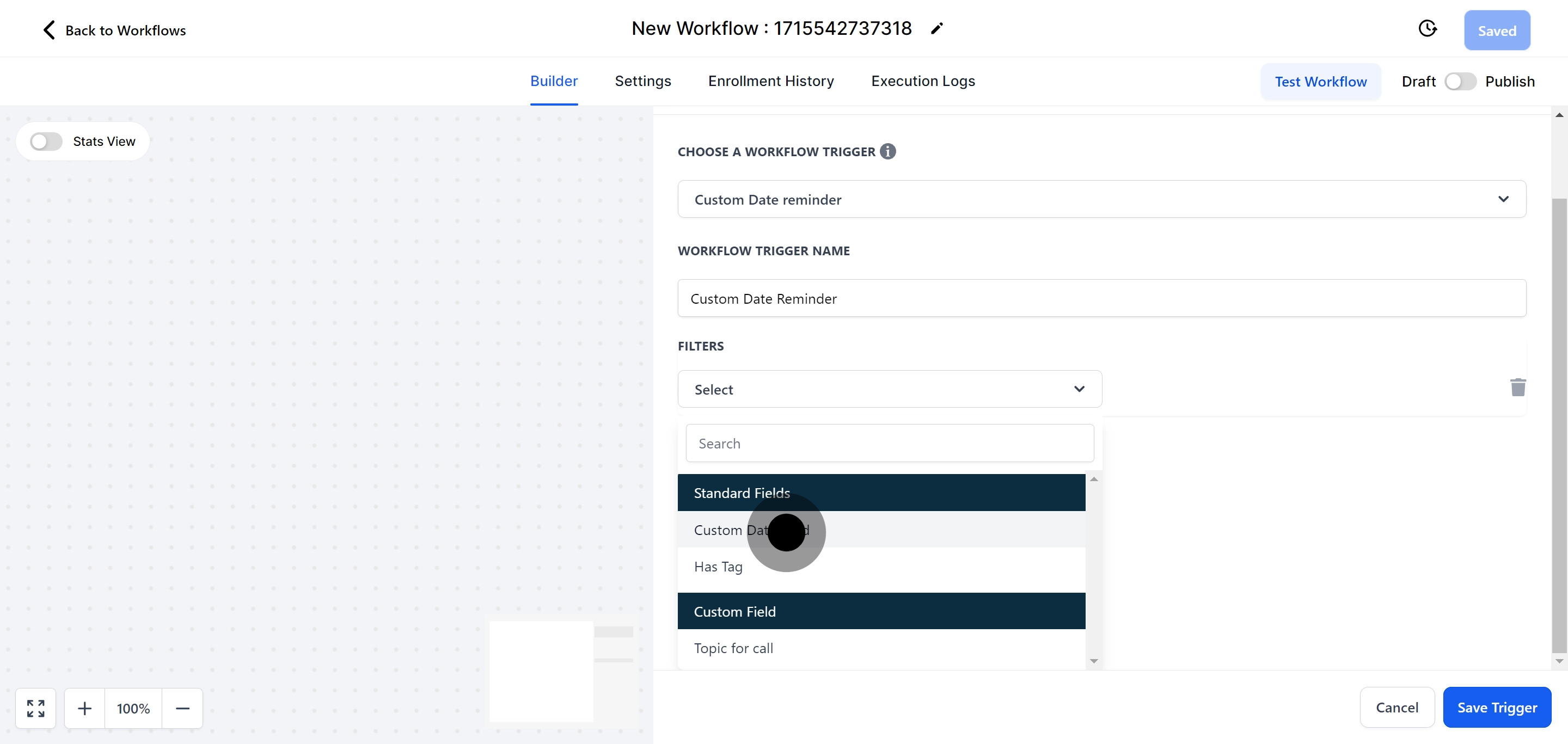 7 Click on "Custom Date Field".