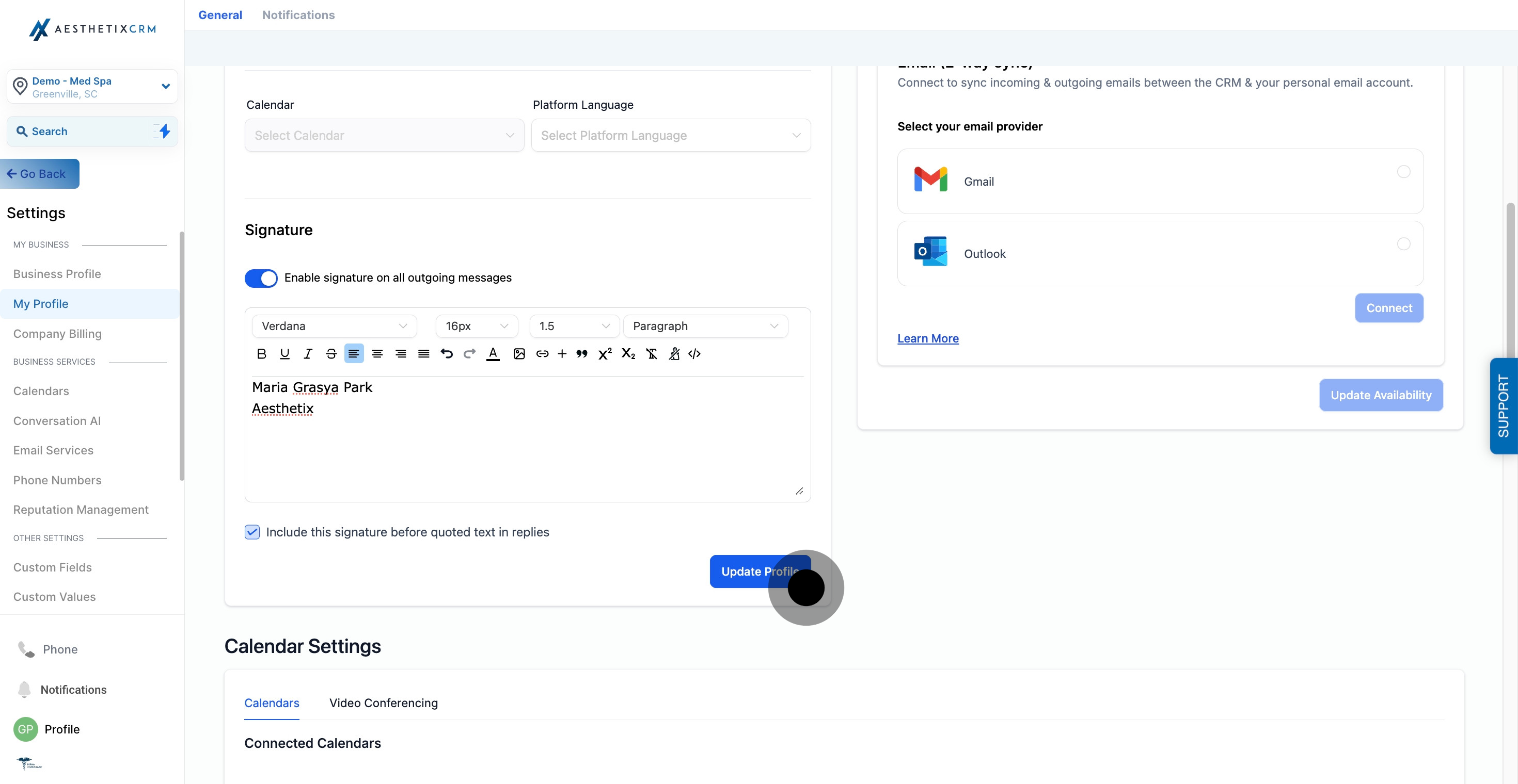 7 Click on "Update Profile".