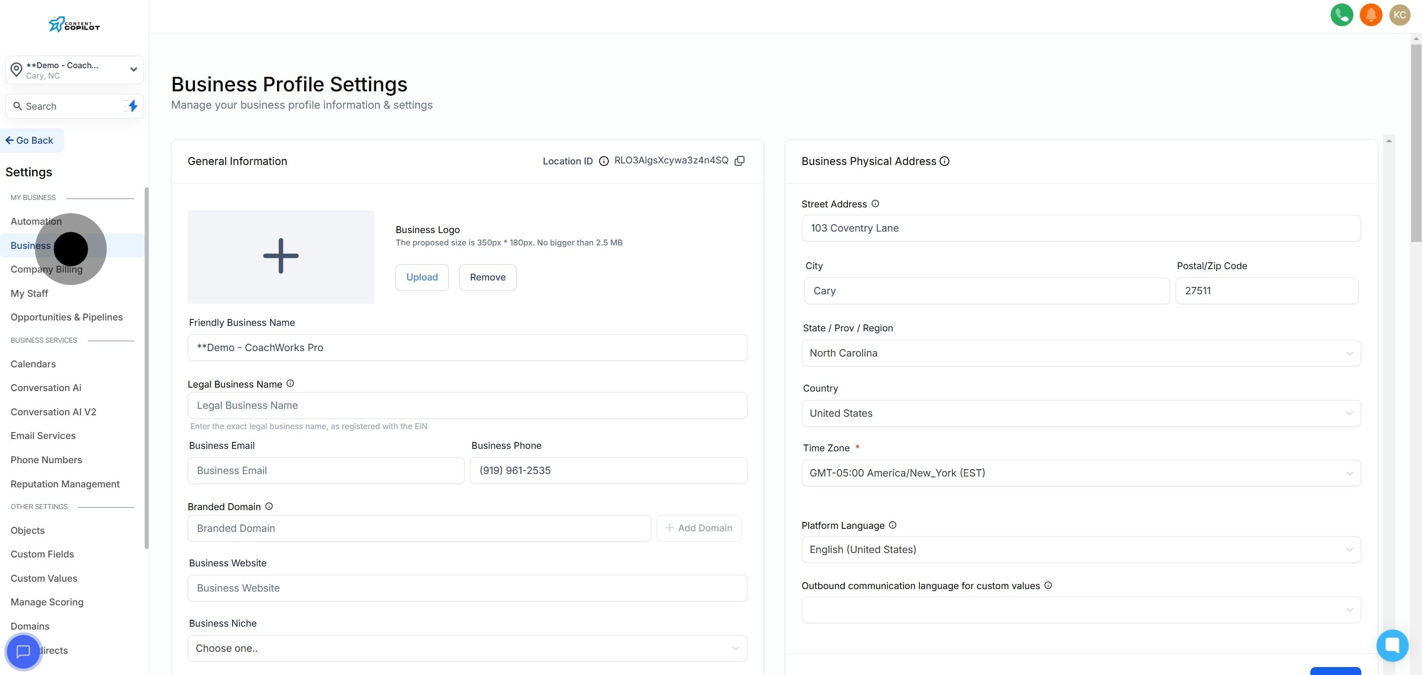 2 After, click on "Business Profile".