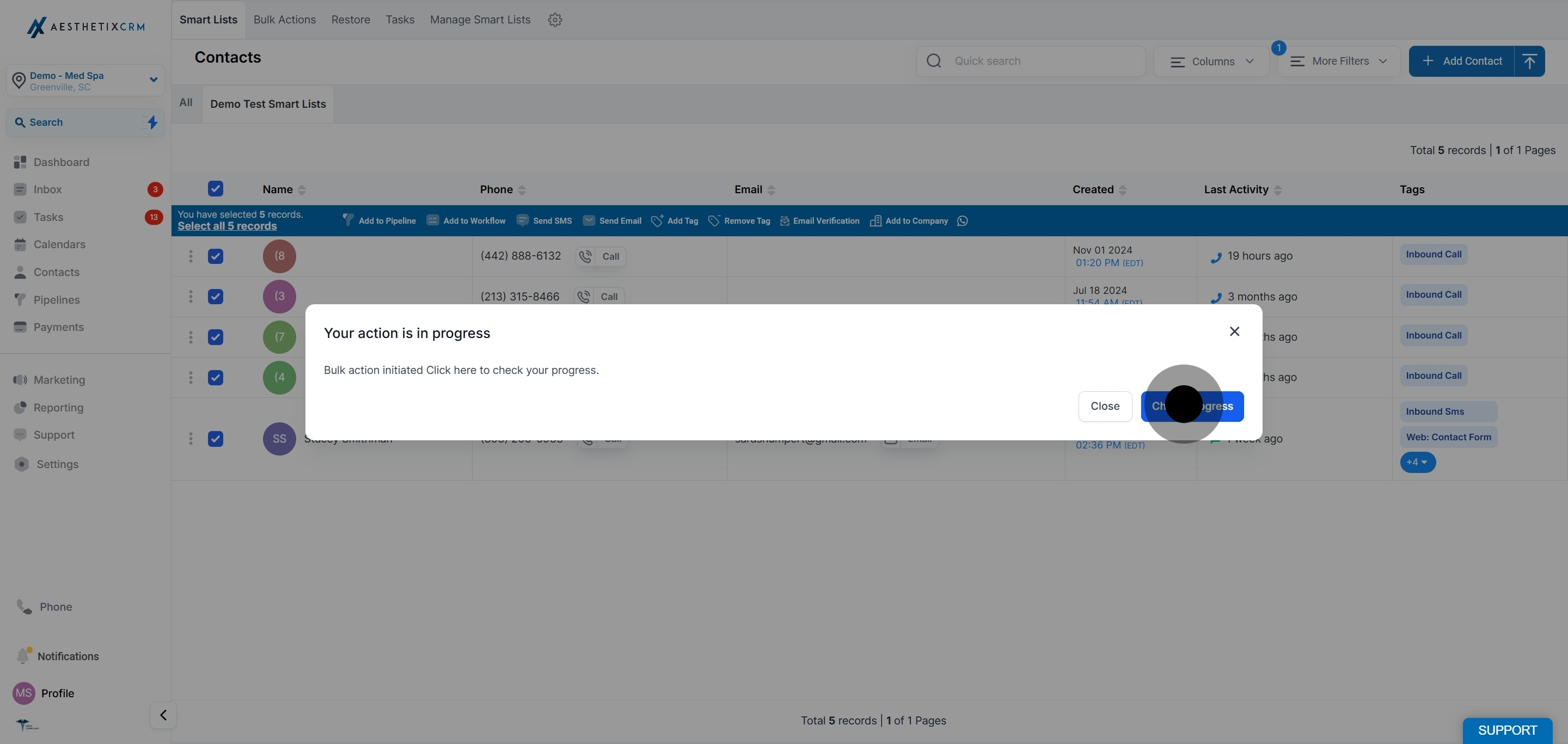 8 Next up, click on "Check Progress".