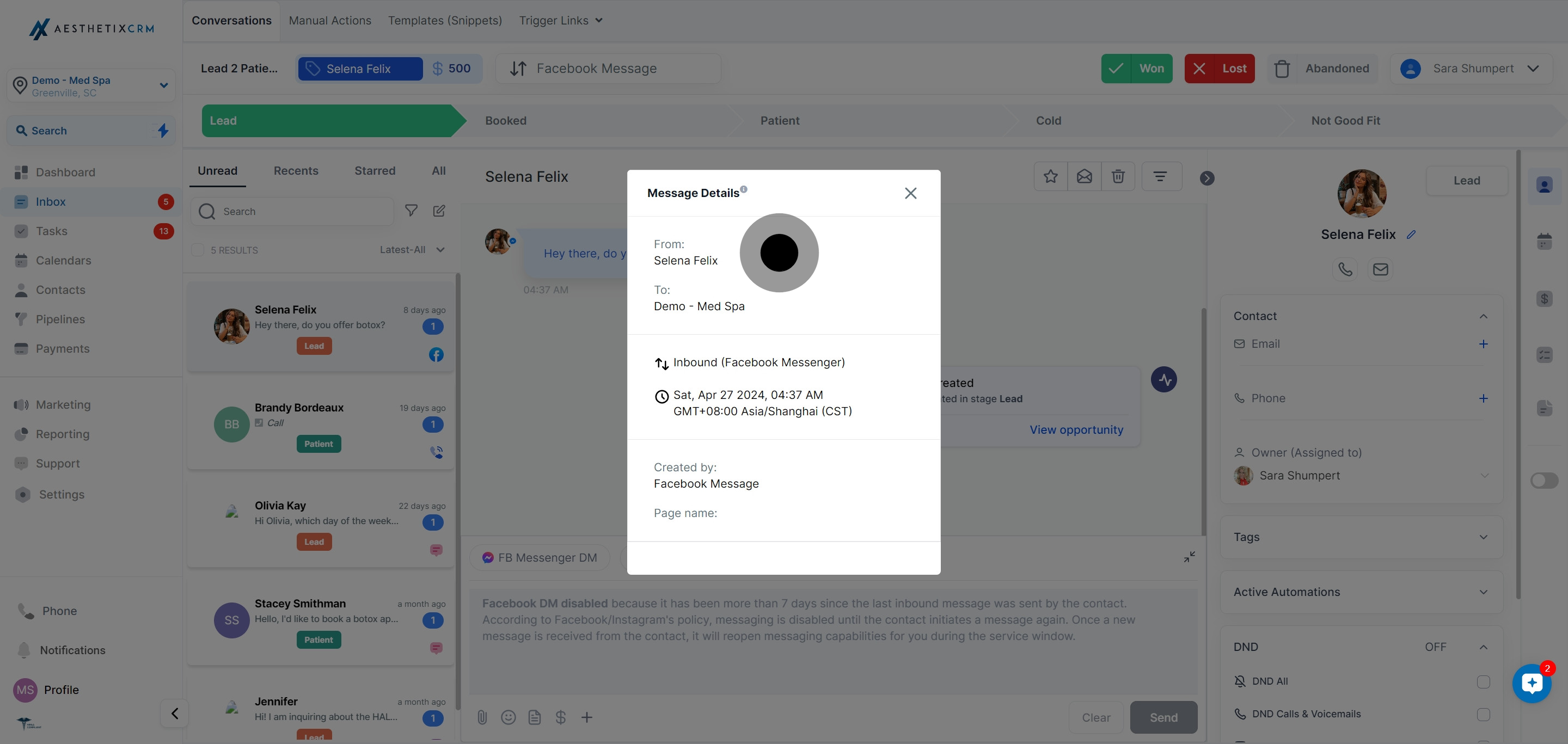 5 Click on "From: Selena Felix".
