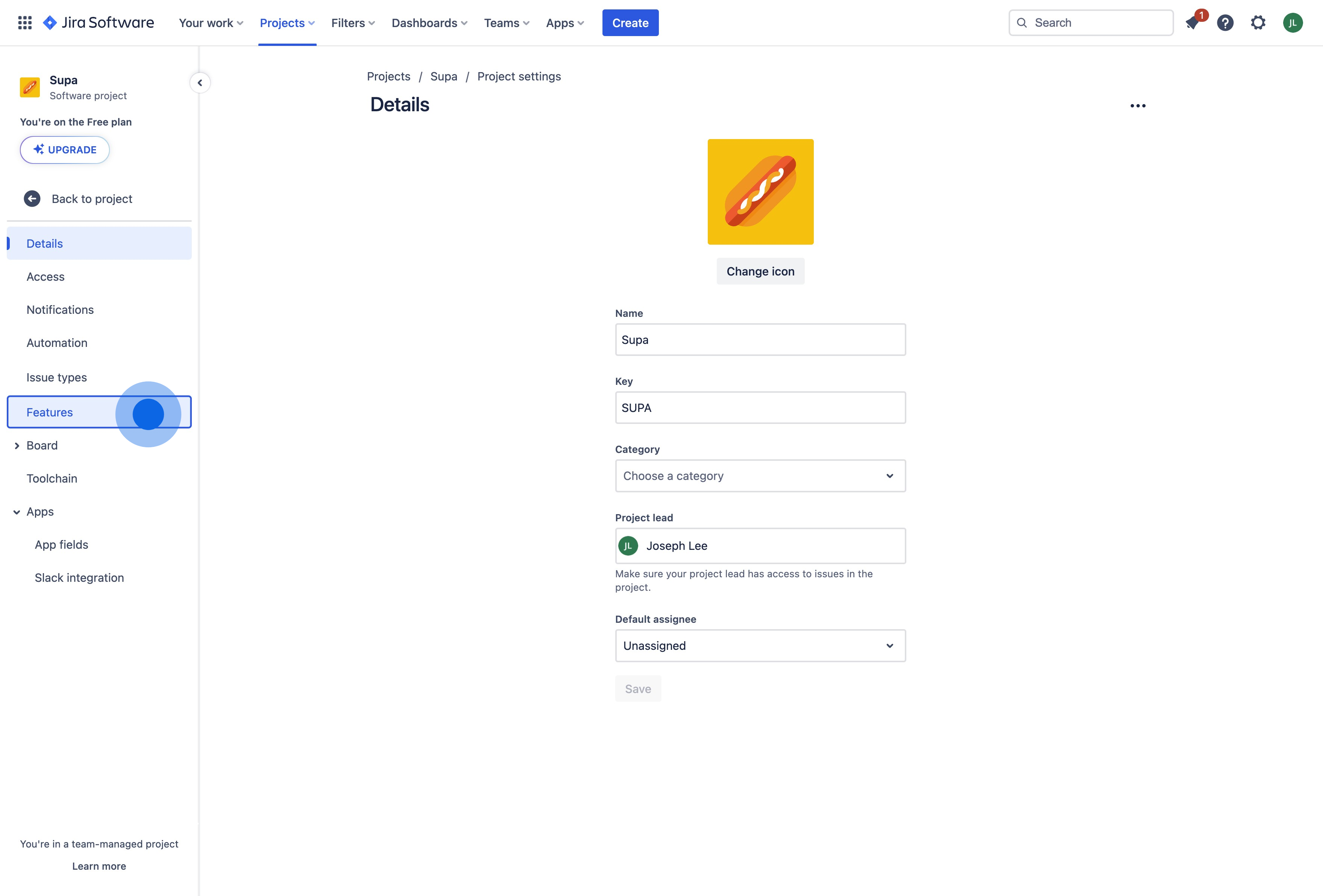 4 Click on "Features"