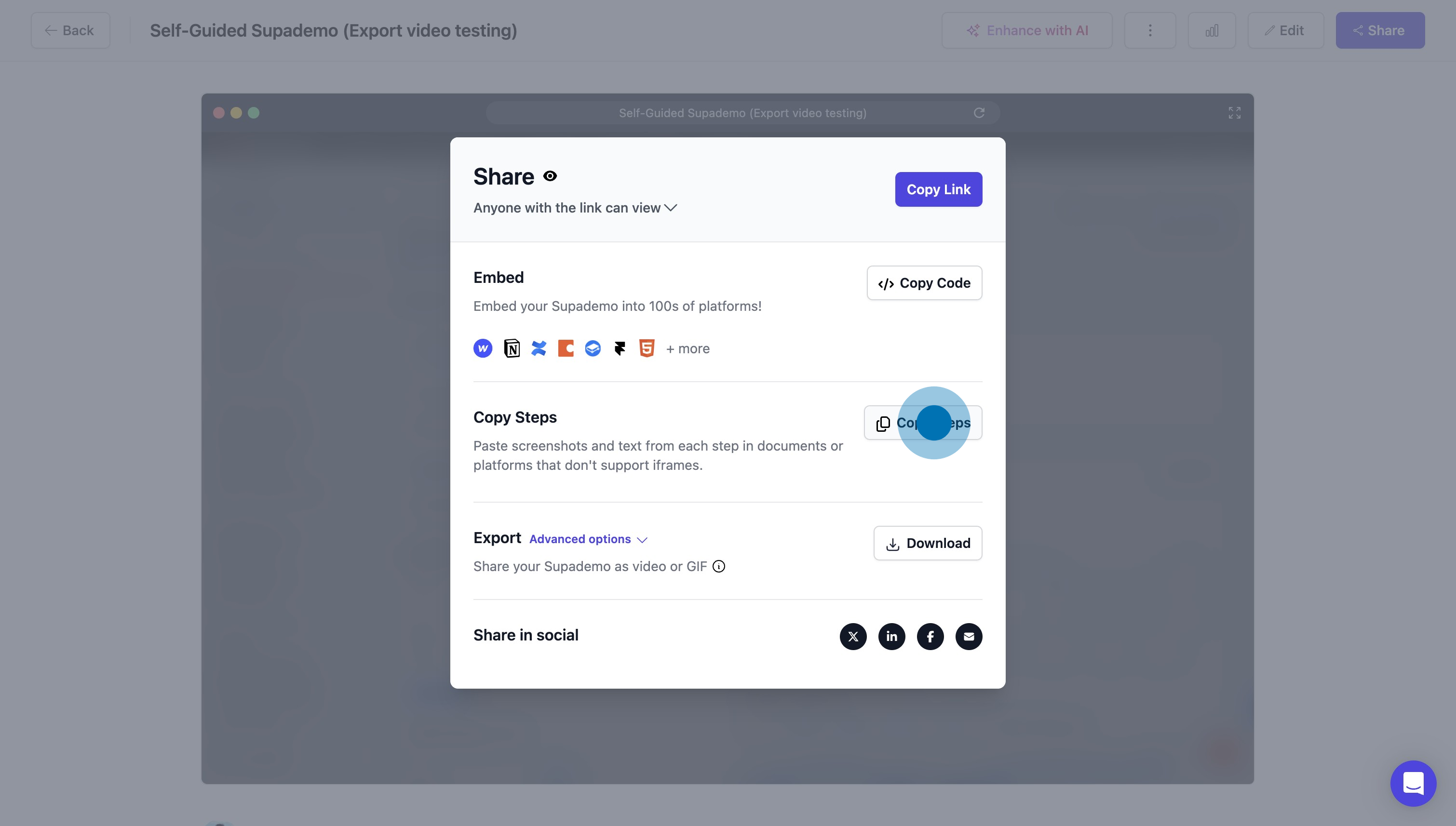 2 Click on "Copy Steps"
