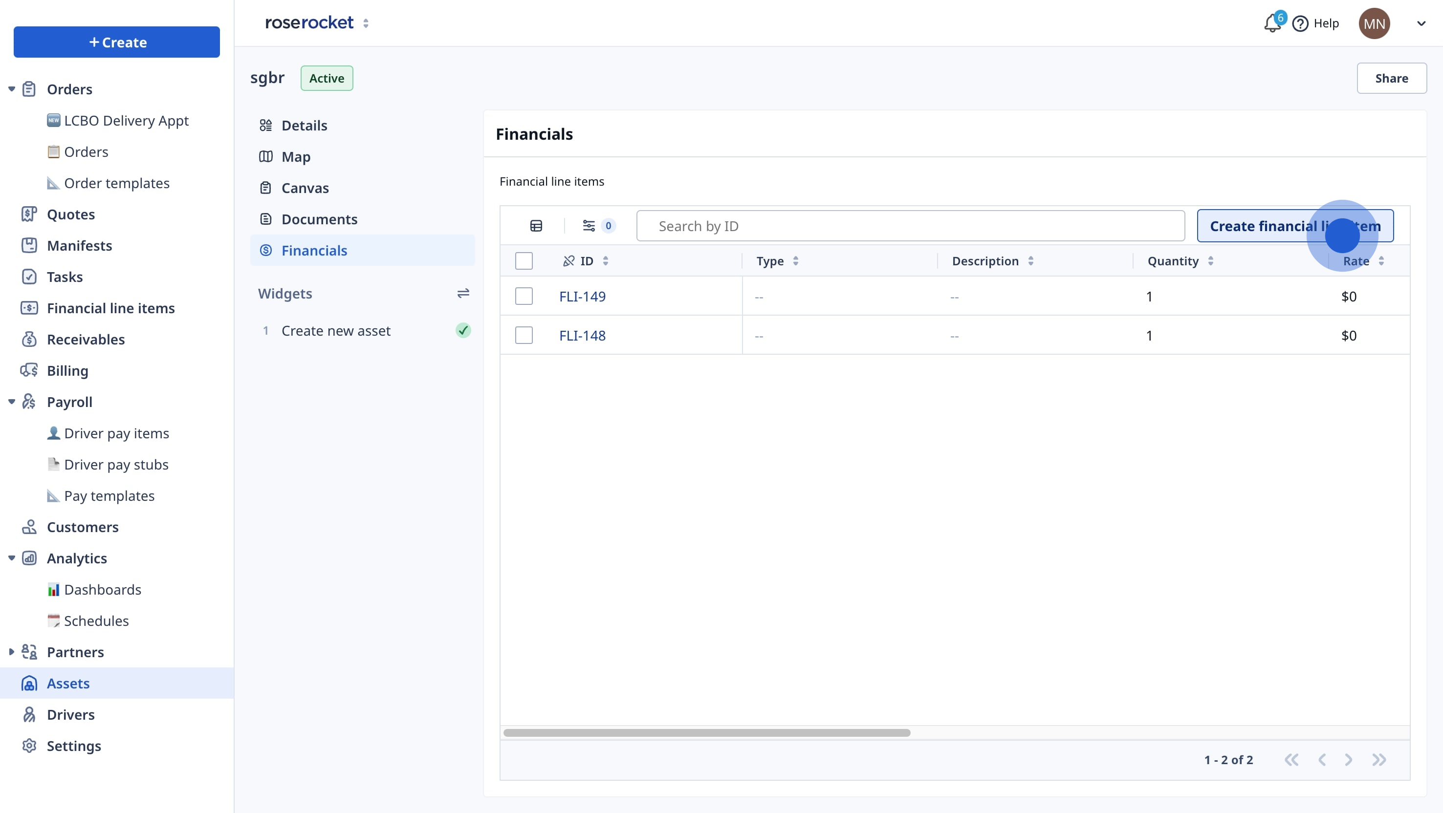 4 Once that's done, click on "Create financial line item".