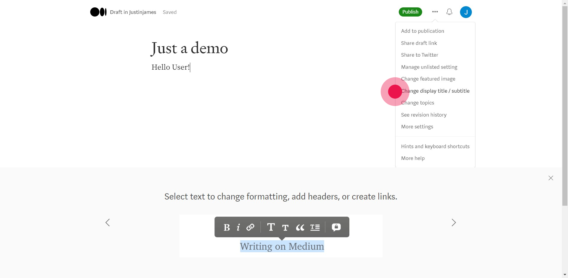 5 Click on "Change display title / subtitle"