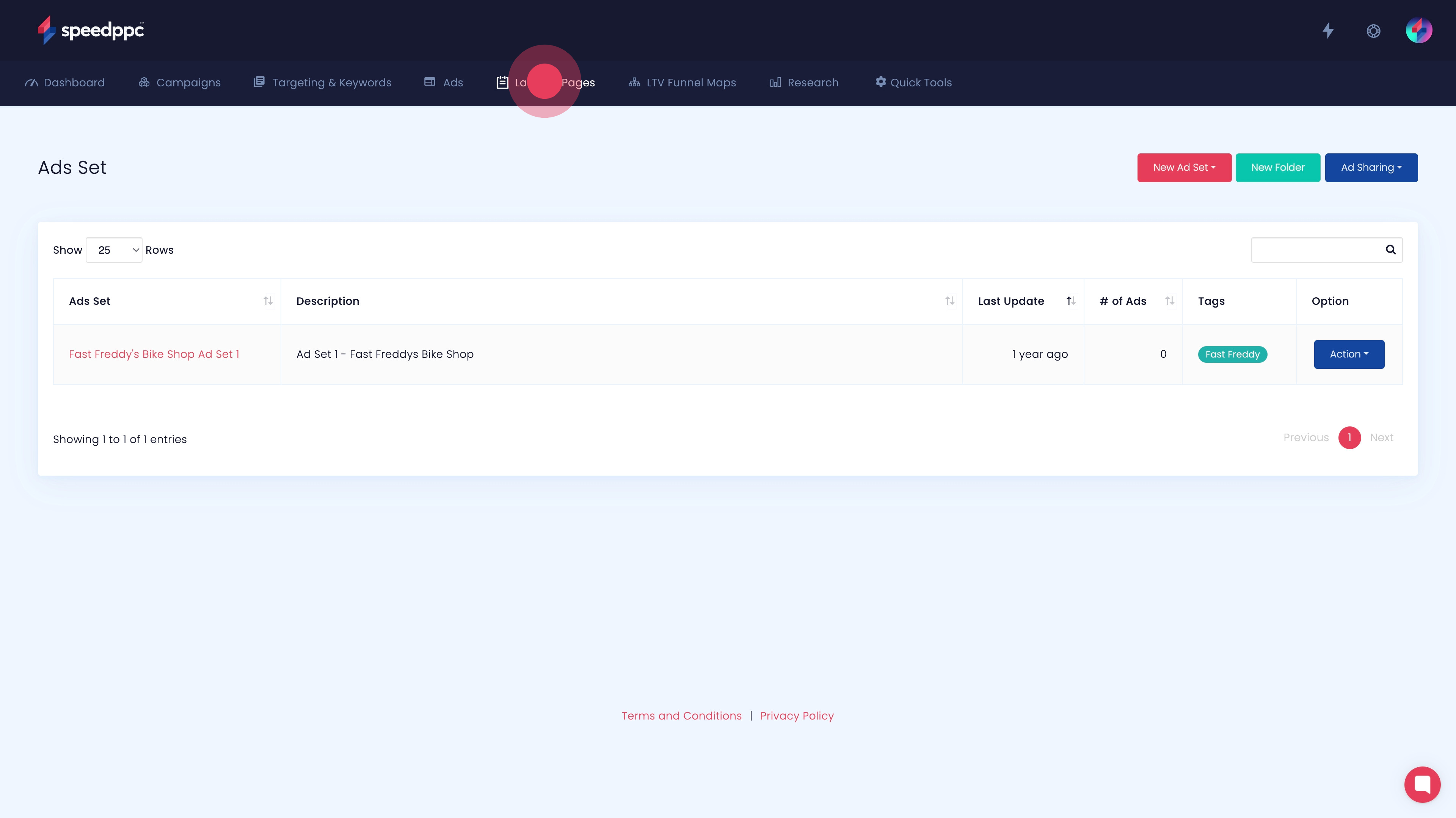 8 Click on "Landing Pages".