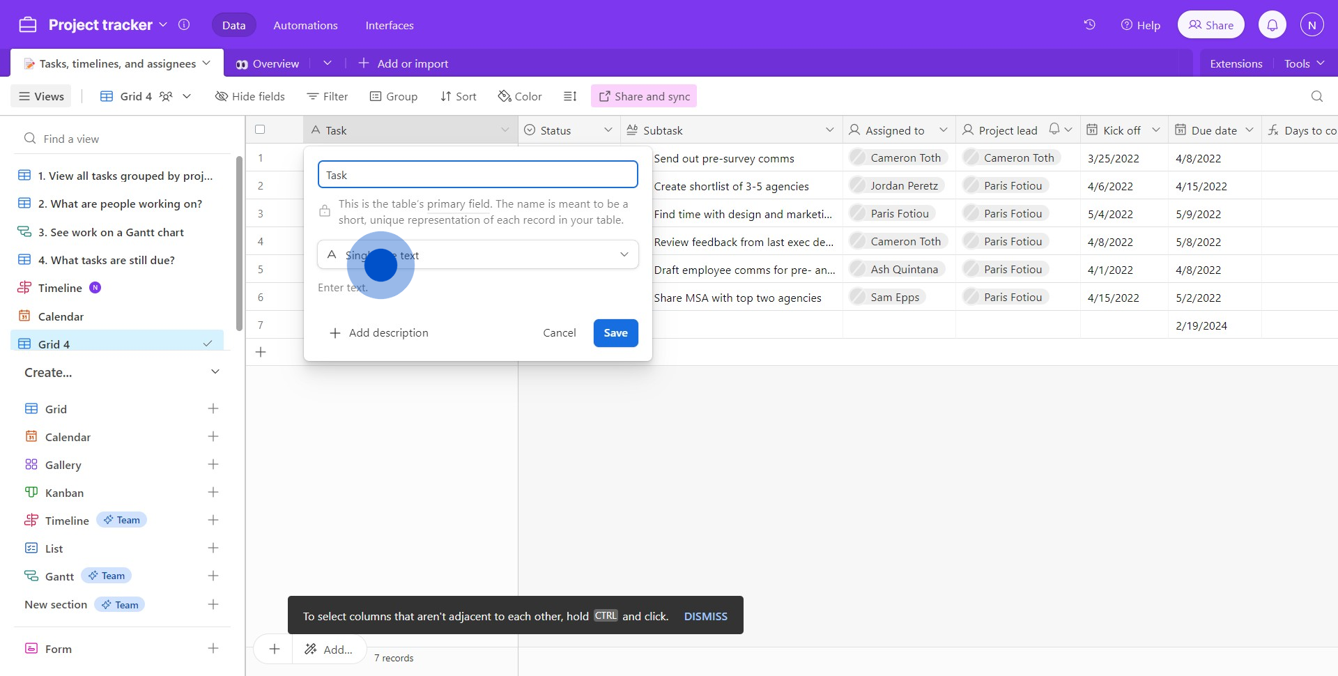 2 Click on "Single line text"