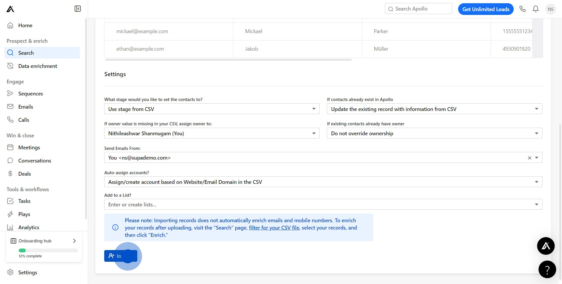 12 Click on "Import"