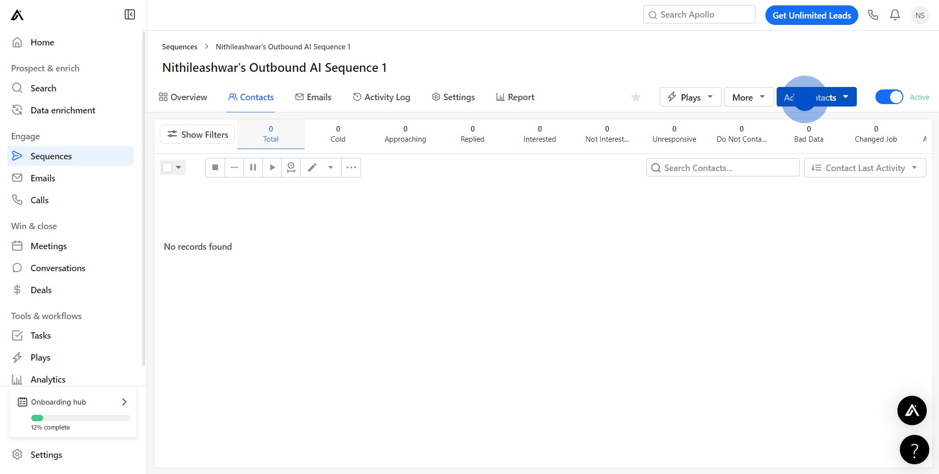 8 Click on "Add Contacts"