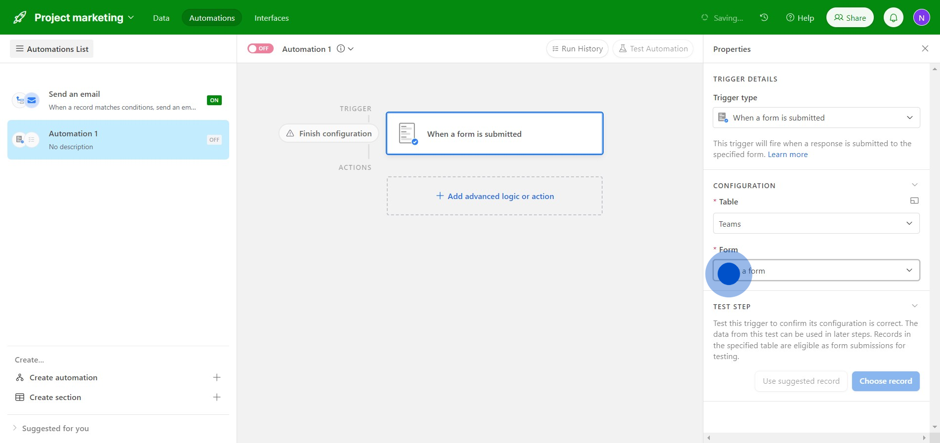 7 Click on "Select a form"