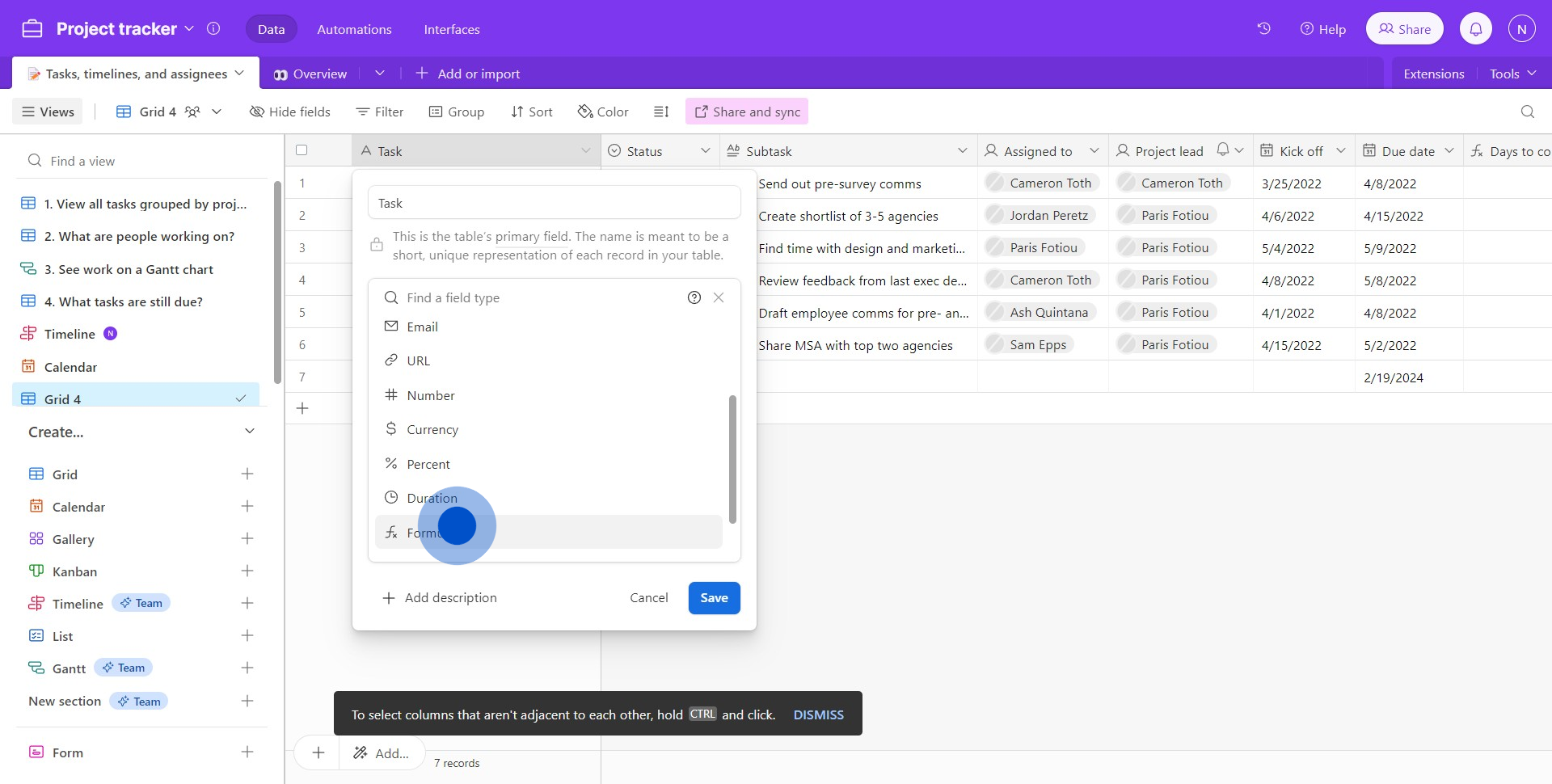 3 Click on "Formula"