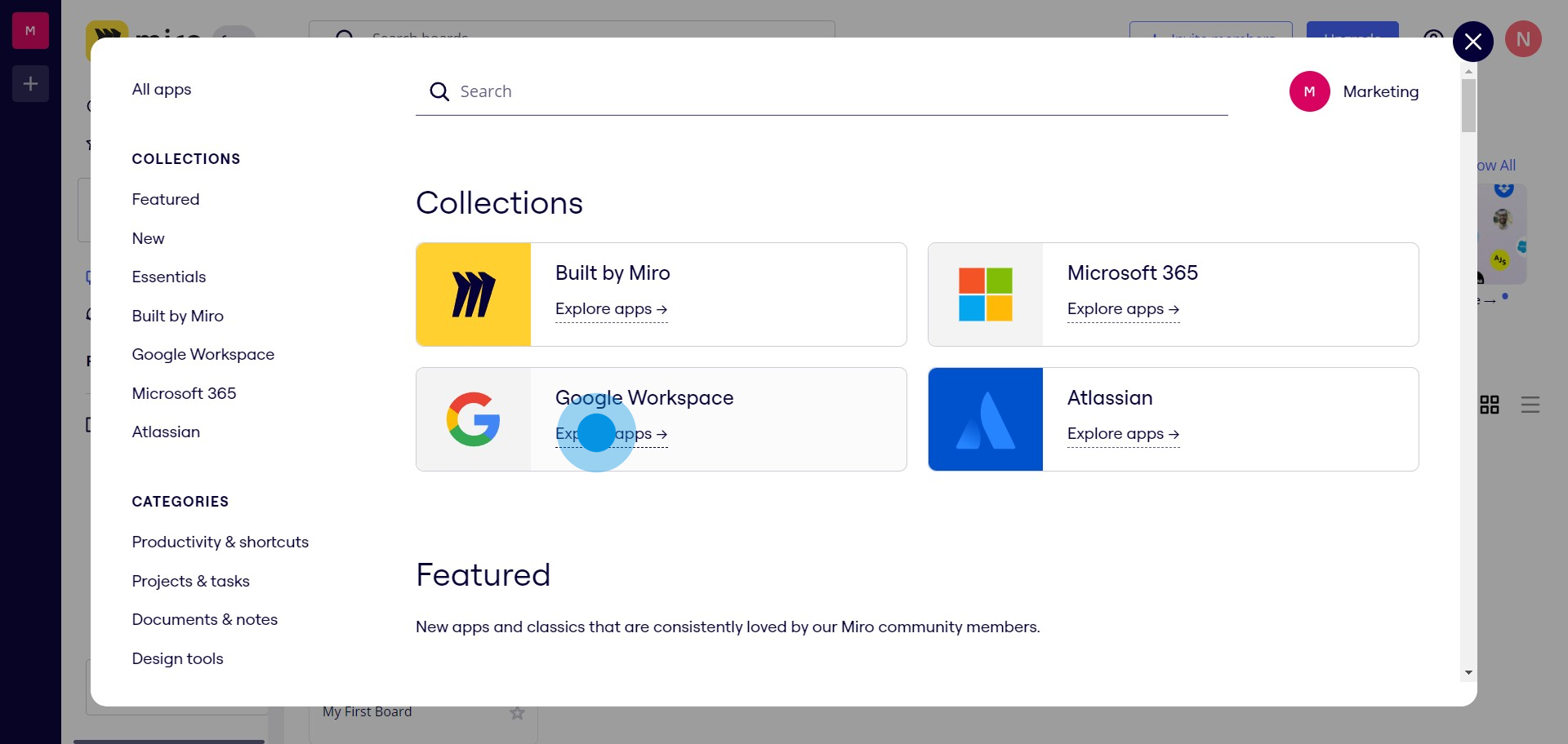3 Click on "Explore apps
for Google Workspace
→"