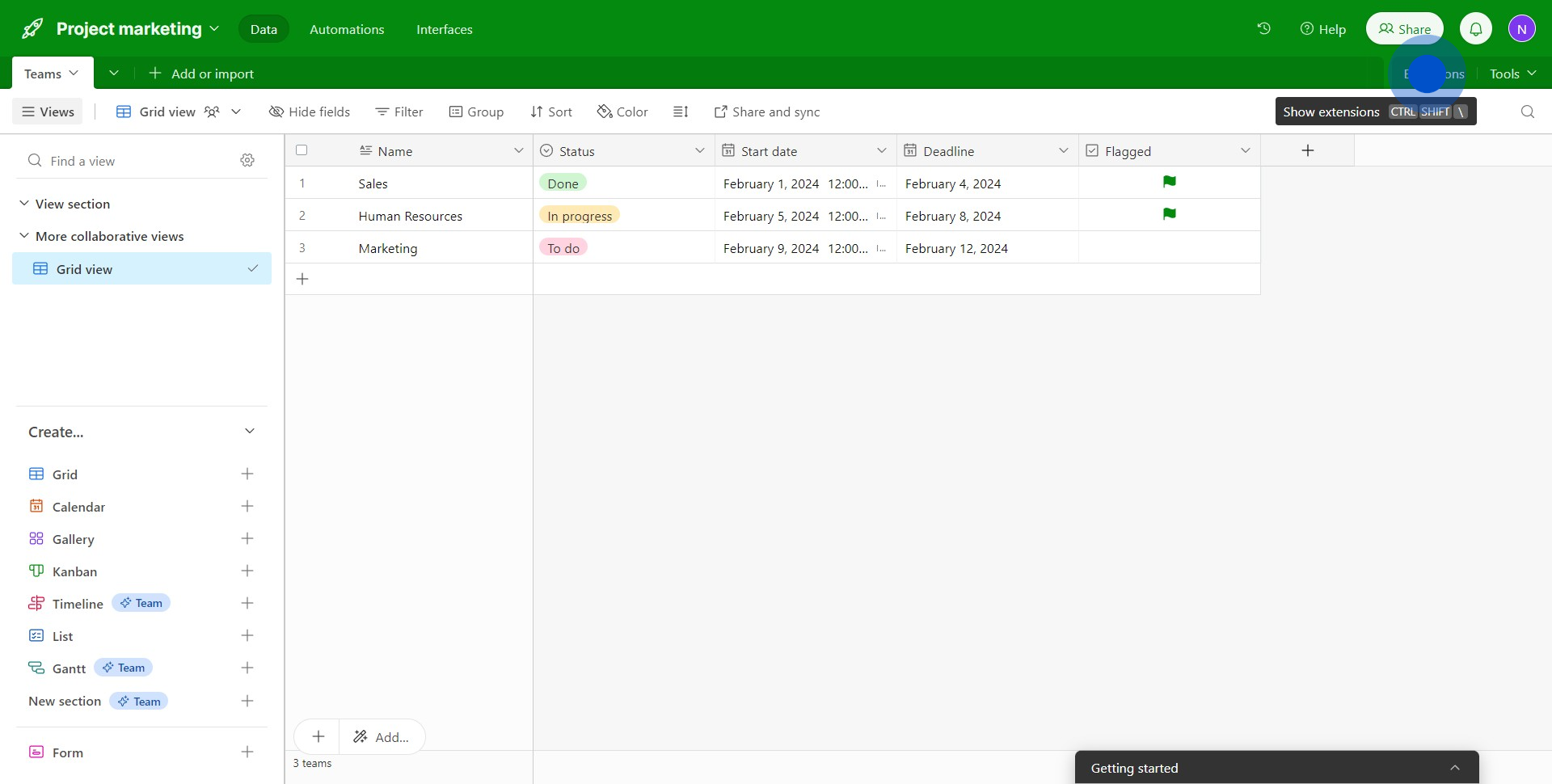 1 Click on "Extensions"