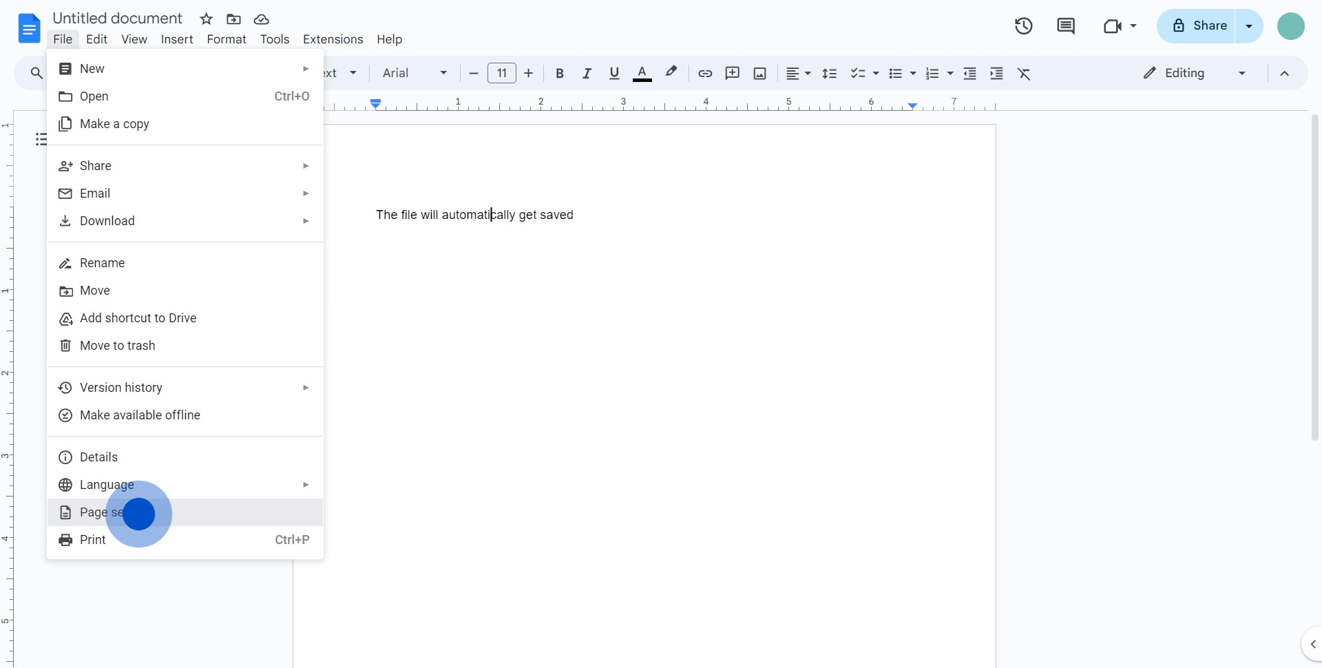 3 Click on "Page setup"