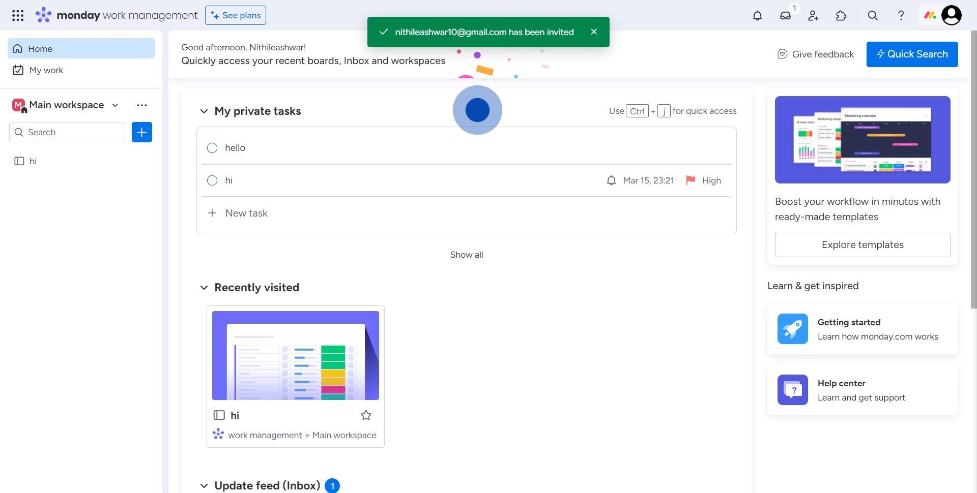 4 Click on "Good afternoon,..."