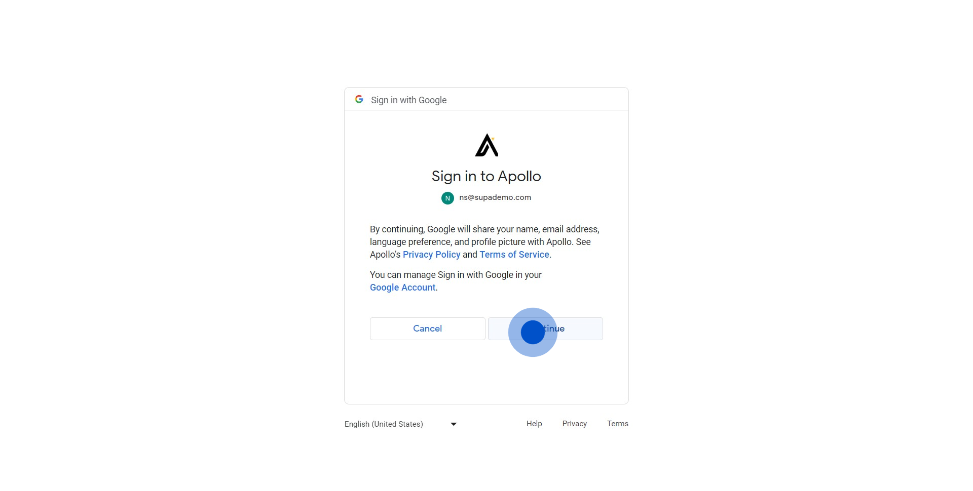 6 Click on "Continue"