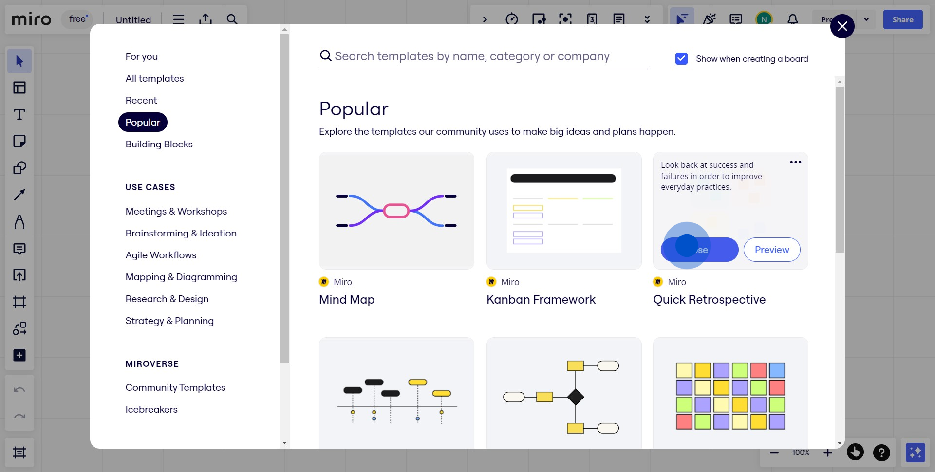 2 Click on "Use
Quick Retrospective"