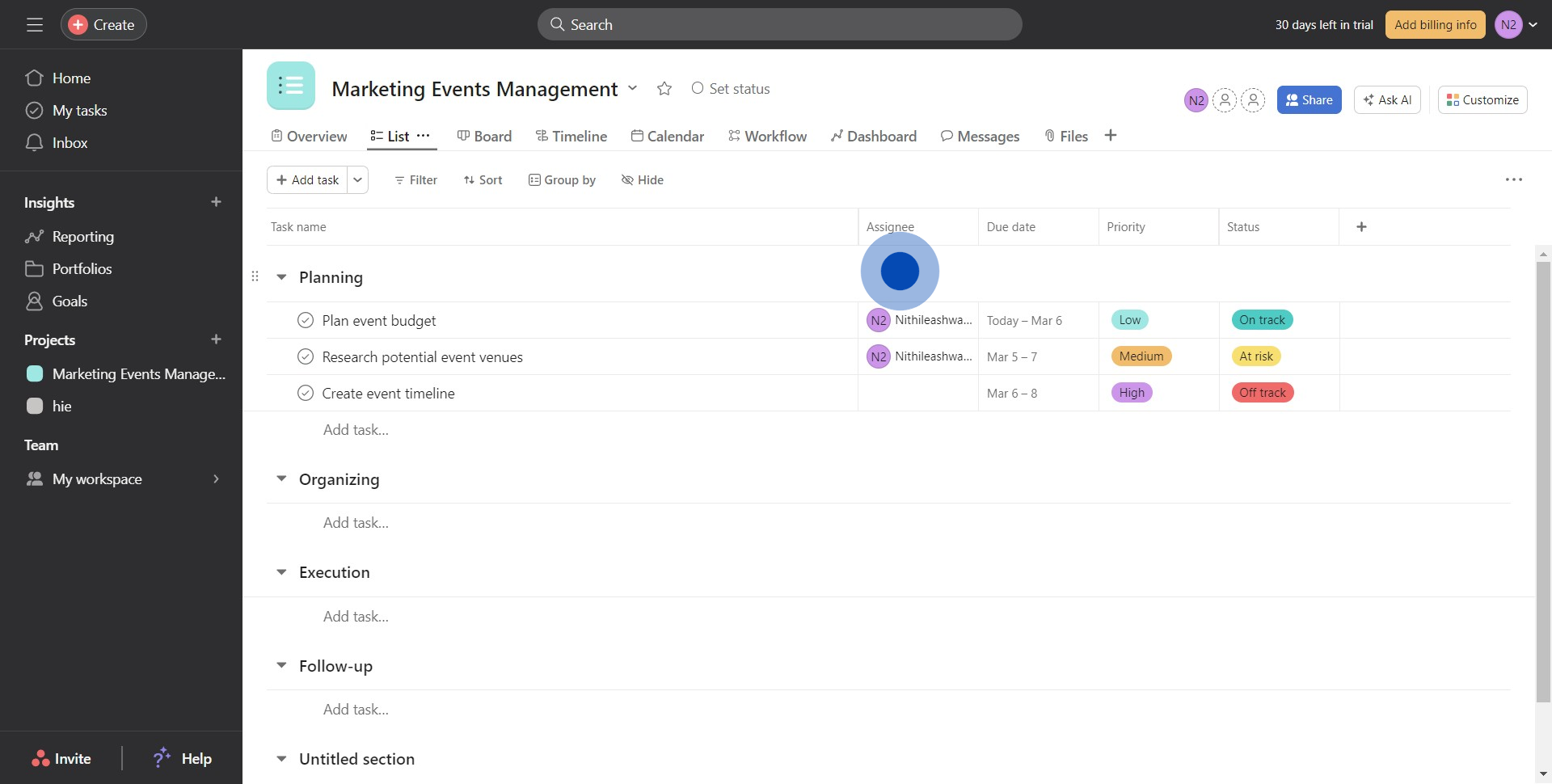 6 Click on "Planning"